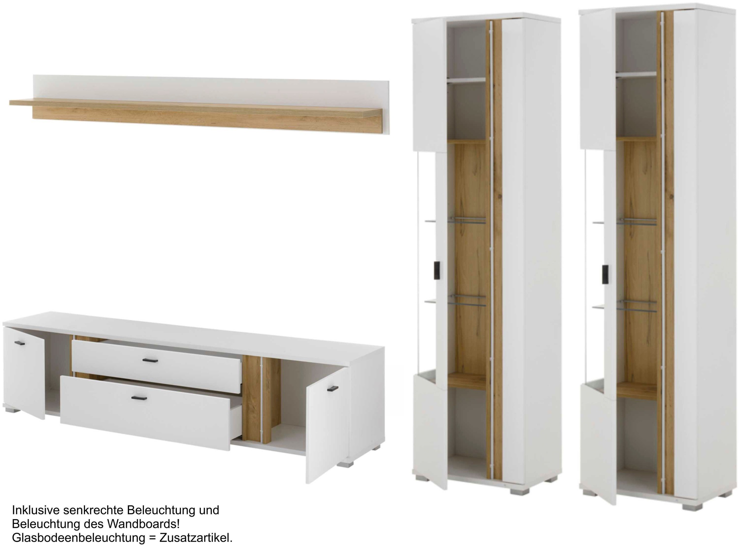 INOSIGN Wohnwand »LONG ISLAND«, (Set, 4 St.), in moderner Trendfarbe,inklusive senkrechter Beleuchtung,Breite 330 cm