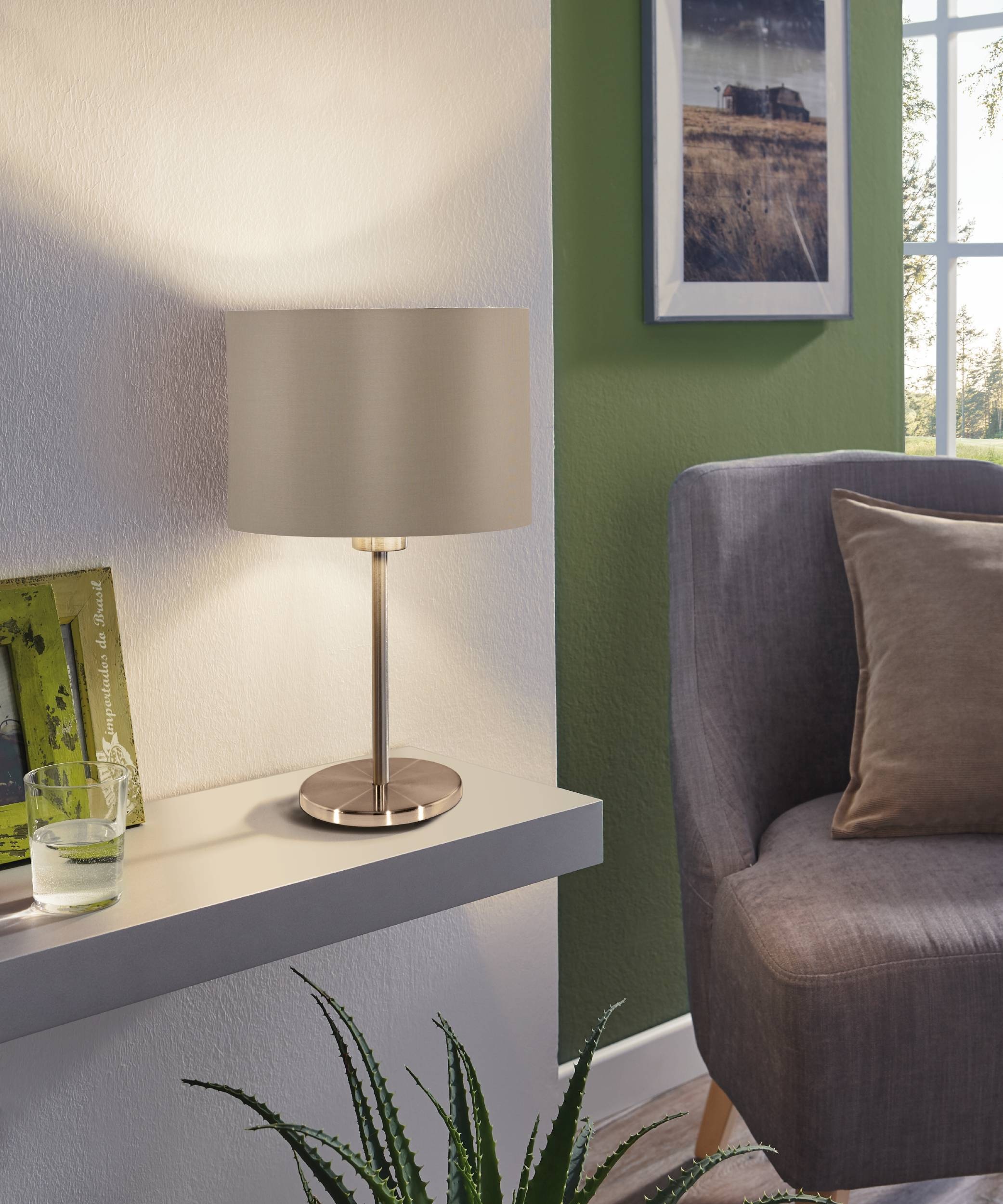 EGLO Tischleuchte »Maserlo Tischlampe, Nachttischlampe, silber und gold,  E27, Lampe« E27 1 Stk. Textil Tischleuchte, Nachttischlampe E27, inkl. Schalter