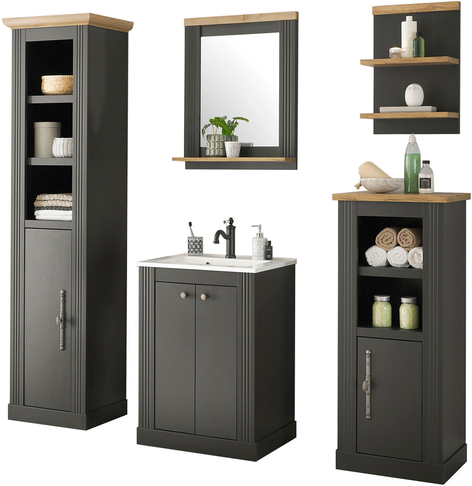 Home affaire Badmöbel-Set »WESTMINSTER, Bad im Landhausstil, 5-teiliges Bad günstig online kaufen