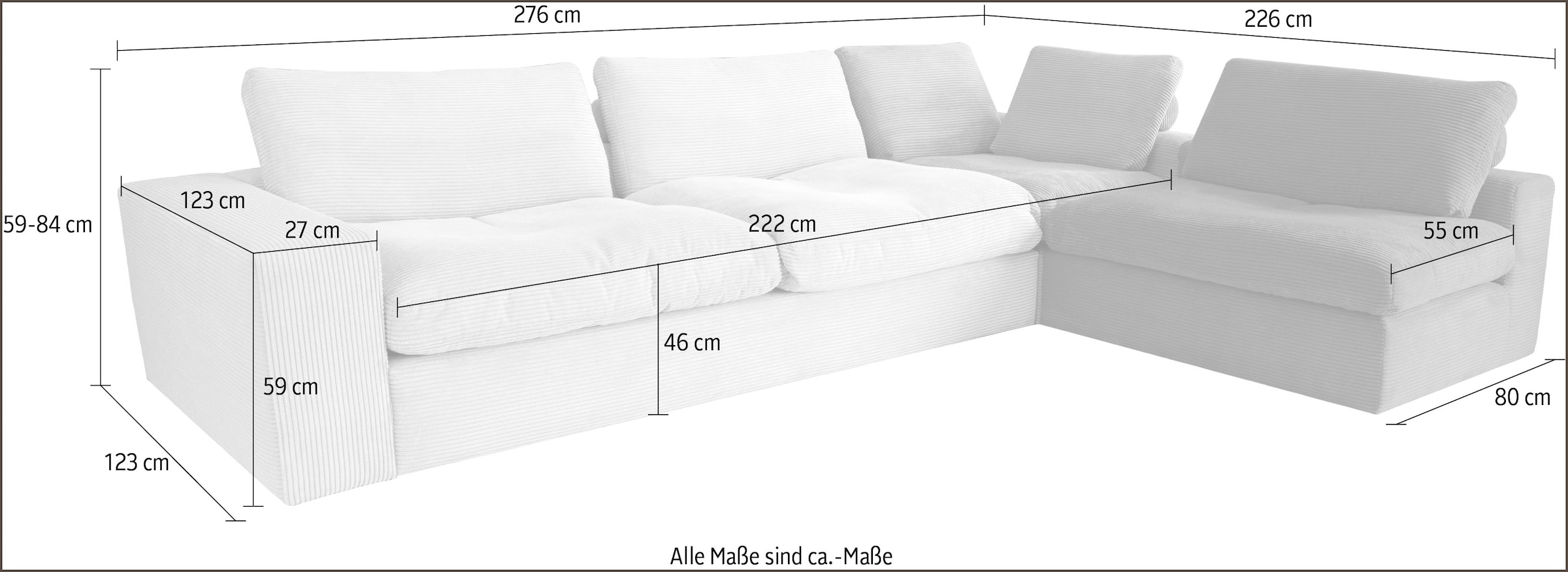 alina Ecksofa »Sandy«, mit losen Sitz und Rückenkissen, in modernem Cordstoff