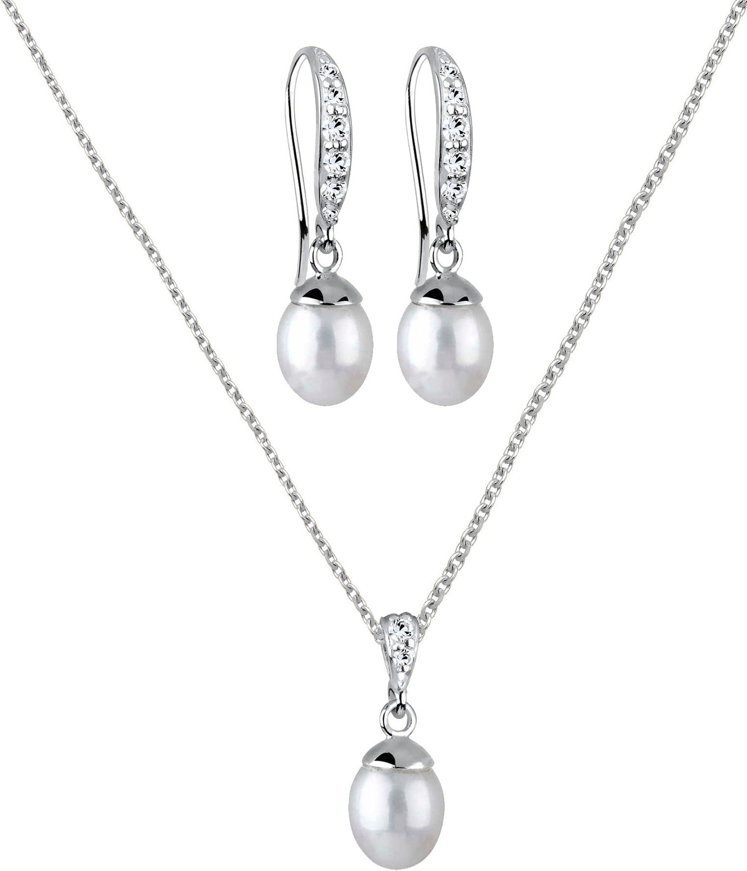 Elli Ohrring und Ketten Set »Multipack Schmuck Geschenk Silber 925 Ohrringe Halskette«, (Set, 4 tlg.), mit Zirkonia (synth.) - mit Süßwasserzuchtperle