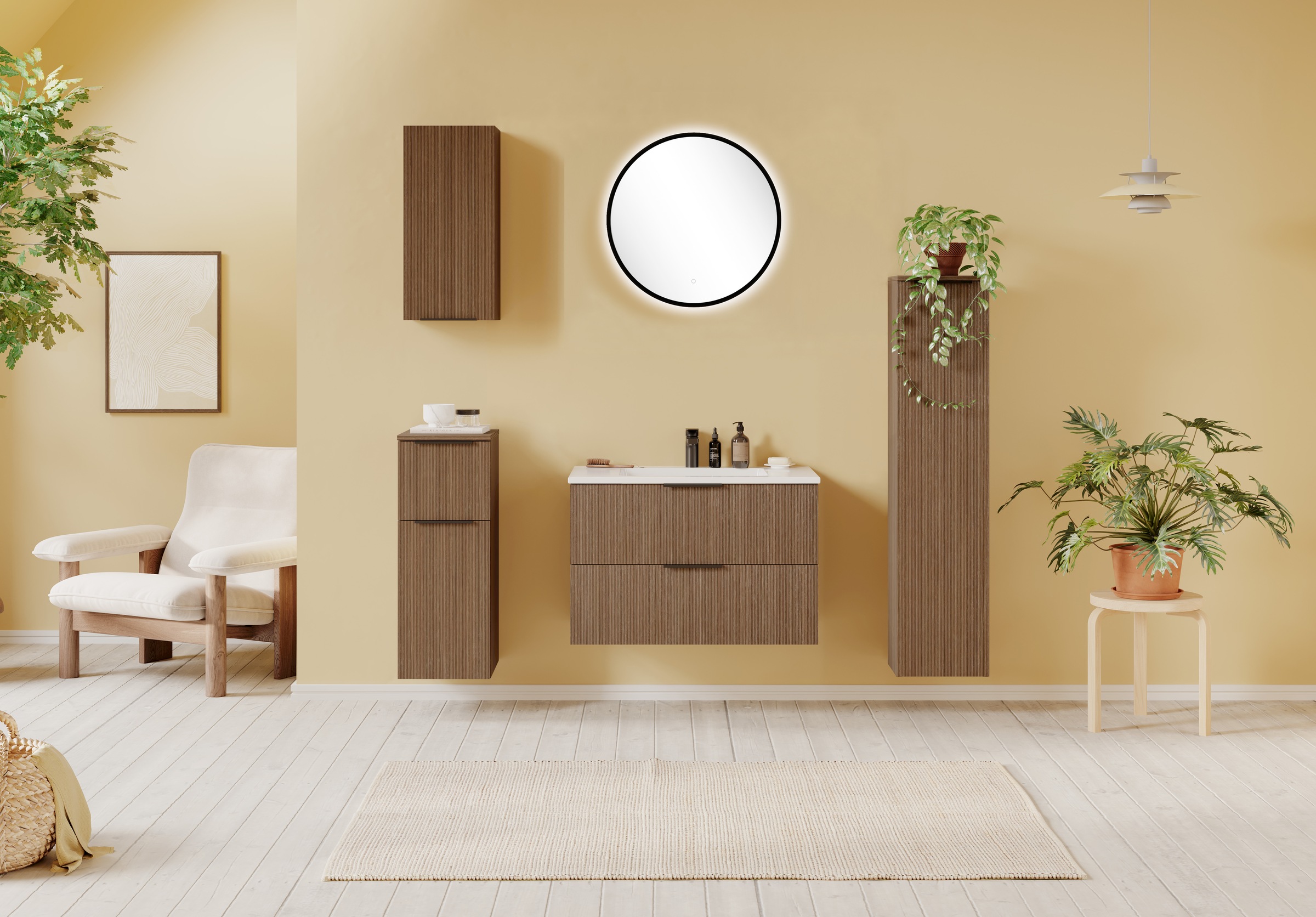 welltime Badmöbel-Set »Welltime, York Waschtisch-Set 80 cm, weißes oder schwarzes Becken«