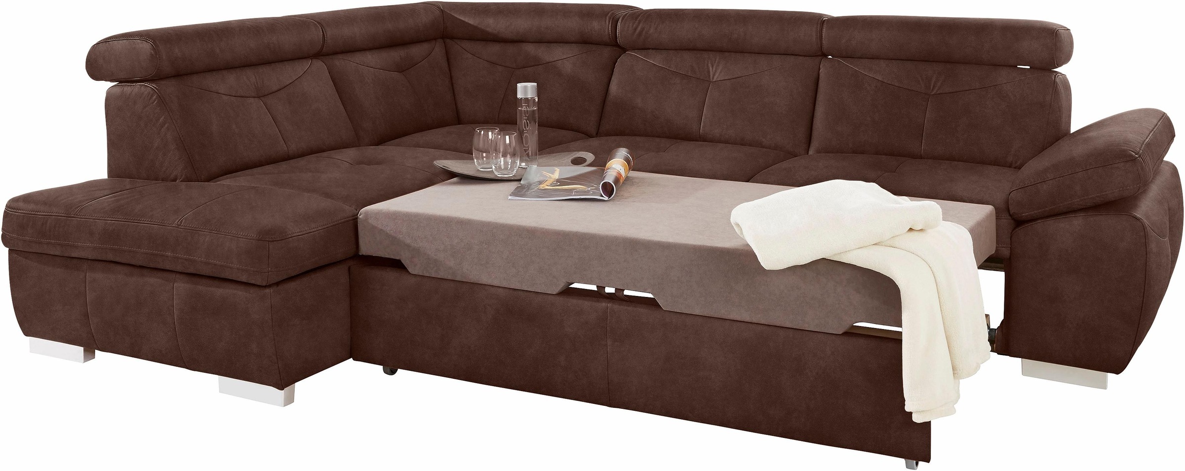 exxpo - sofa fashion Ecksofa »Spring, super bequem und komfortabel mit Armteil- und Kopfteilfunktion«, wahlweise mit Bettfunktion und Bettkasten, L-Form