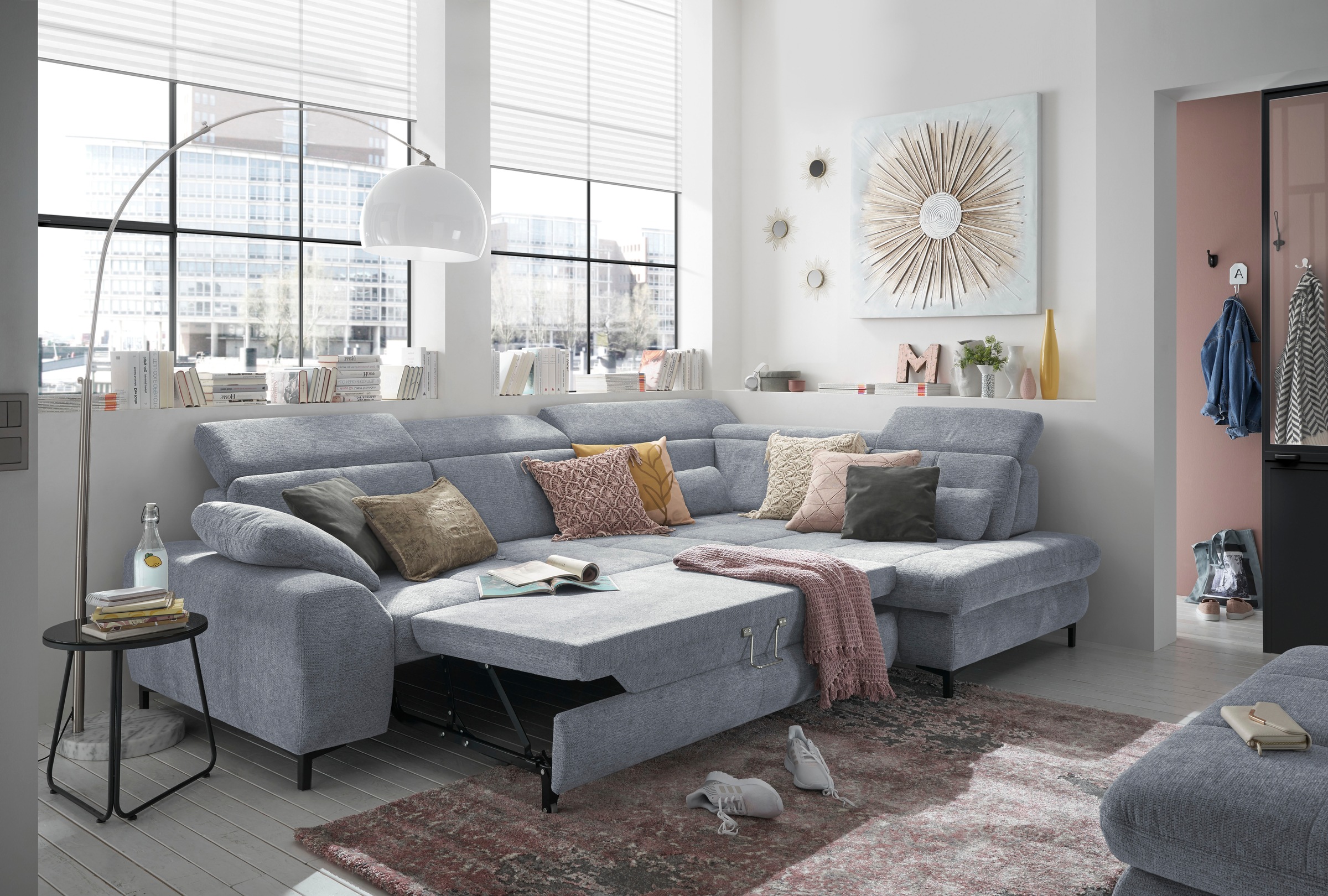 set one by Musterring Ecksofa »SO 3400, Komfortsitzhöhe 47cm oder 49cm, inkl. Sitztiefenverstellung«, verschiedene Funktionen, Kaltschaumpolsterung, Stellmaße 220 x 317 cm