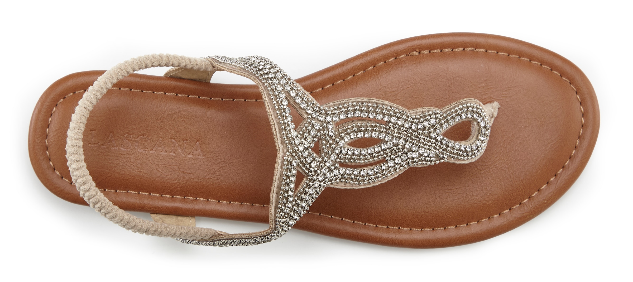 LASCANA Zehentrenner  Sandale, Pantolette mit Schmucksteinen in Glitzer-Optik VEGAN