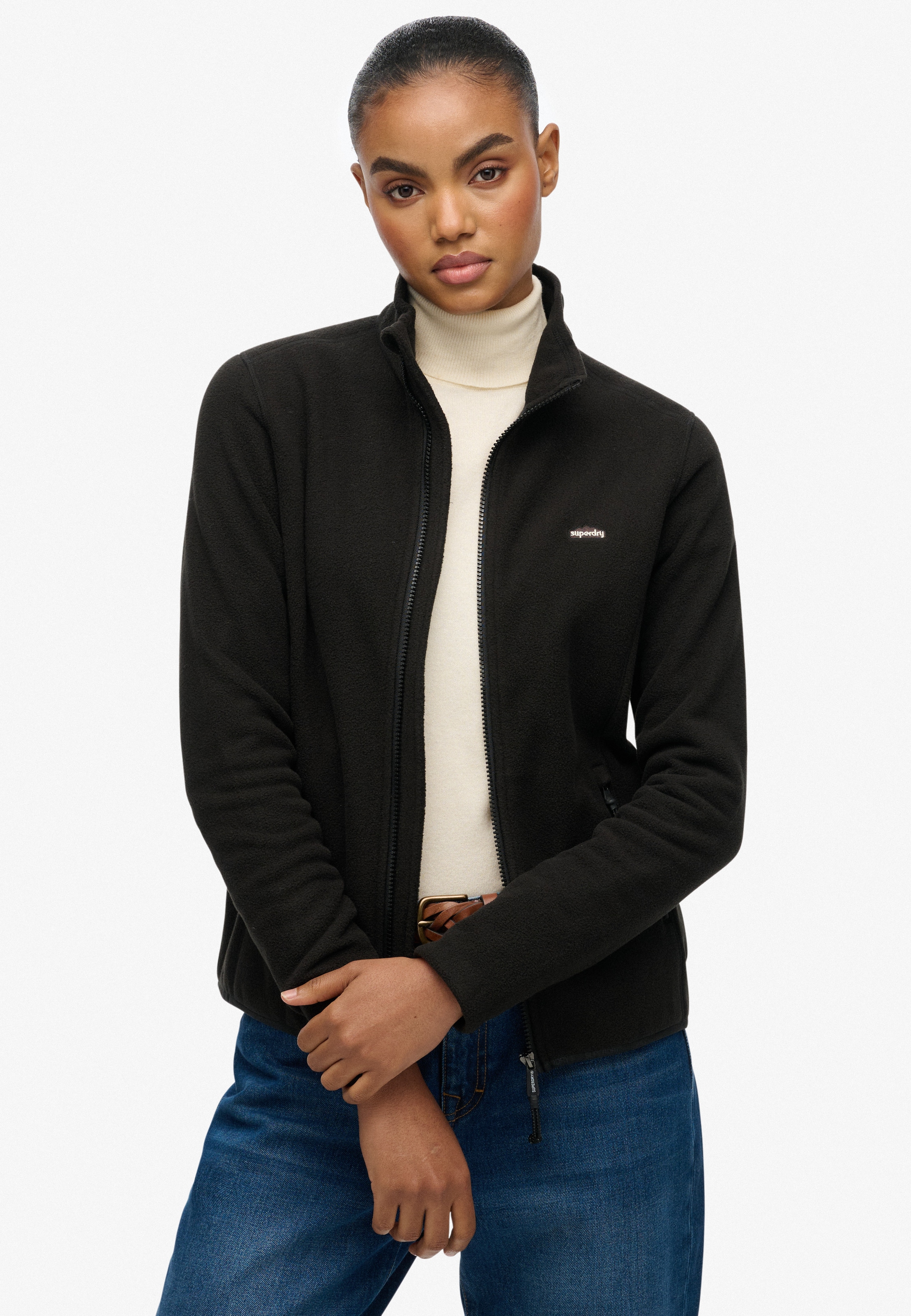 Superdry Fleecejacke »POLAR FLEECE FULL ZIP« ohne Kapuze Slim Fit, mit Reißverschluss, hüftlange Form