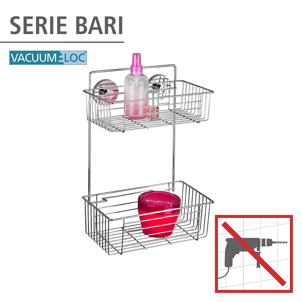Wenko Vacuum-Loc Wandregal Bari Chrom 2 Etagen günstig online kaufen