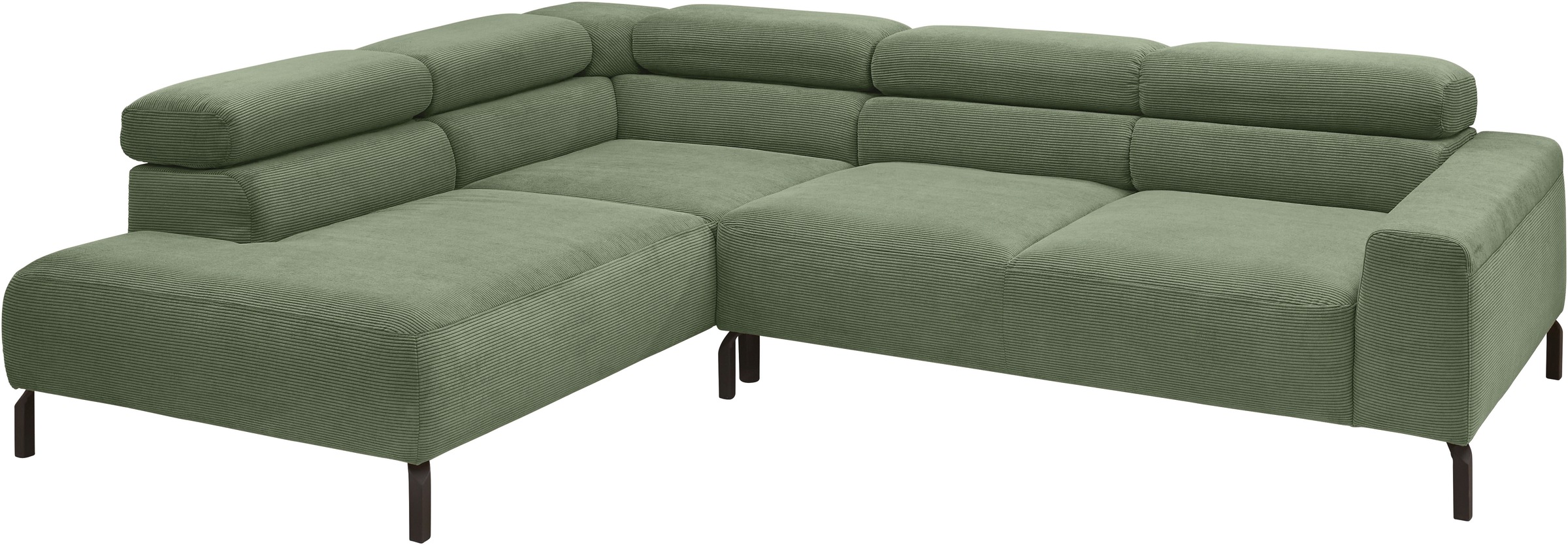 Places of Style Ecksofa »Antonelli, L-Form, inkl. Kopfteilverstellung, Breite 276 cm«, ohne Sitztiefenverstellung, in Feincord, oliv