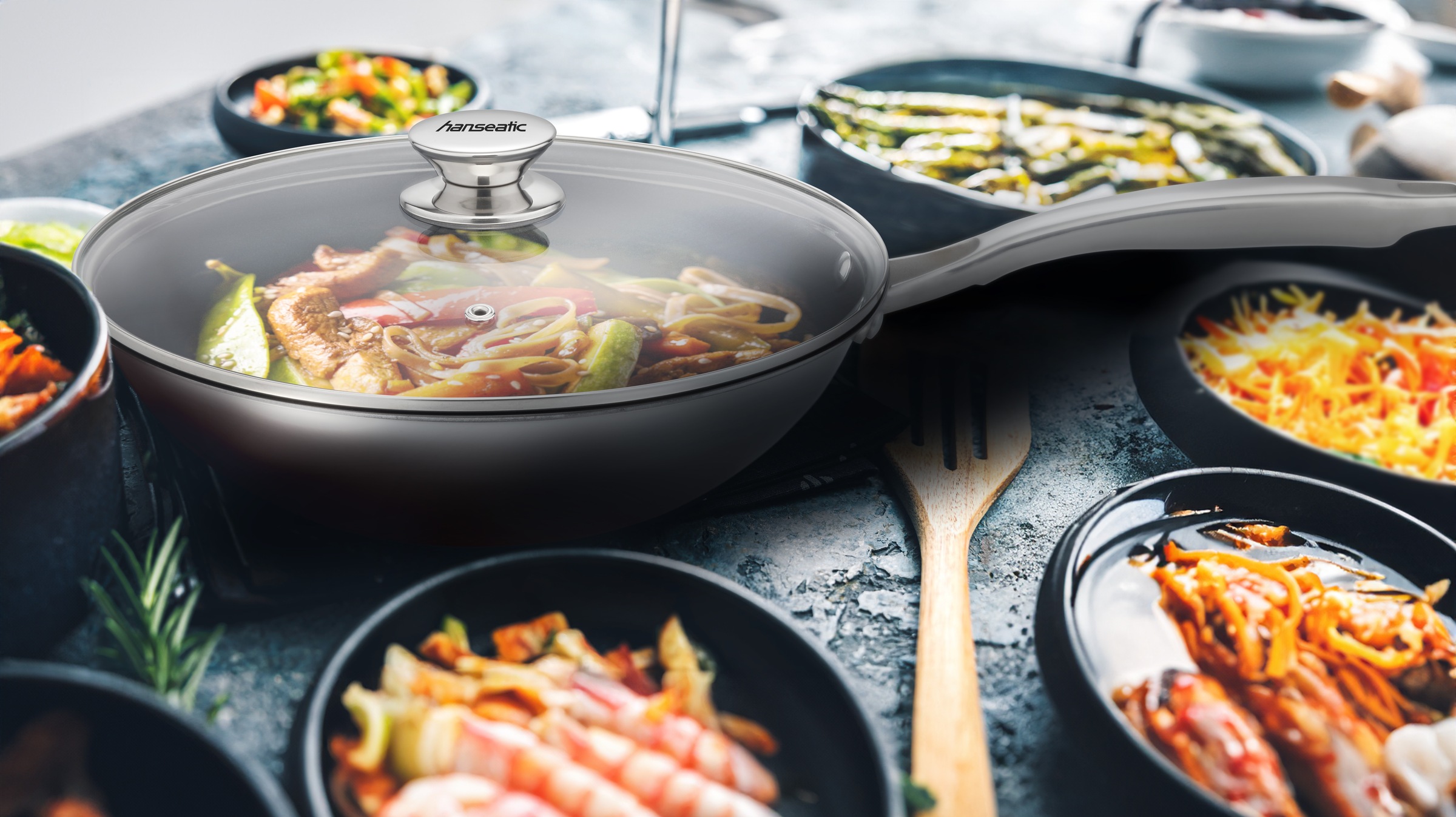 Hanseatic Wok »hanseatic«, Edelstahl, aus Dreischicht-Material mit Antihaft-Versiegelung, ø 28 cm, Induktion