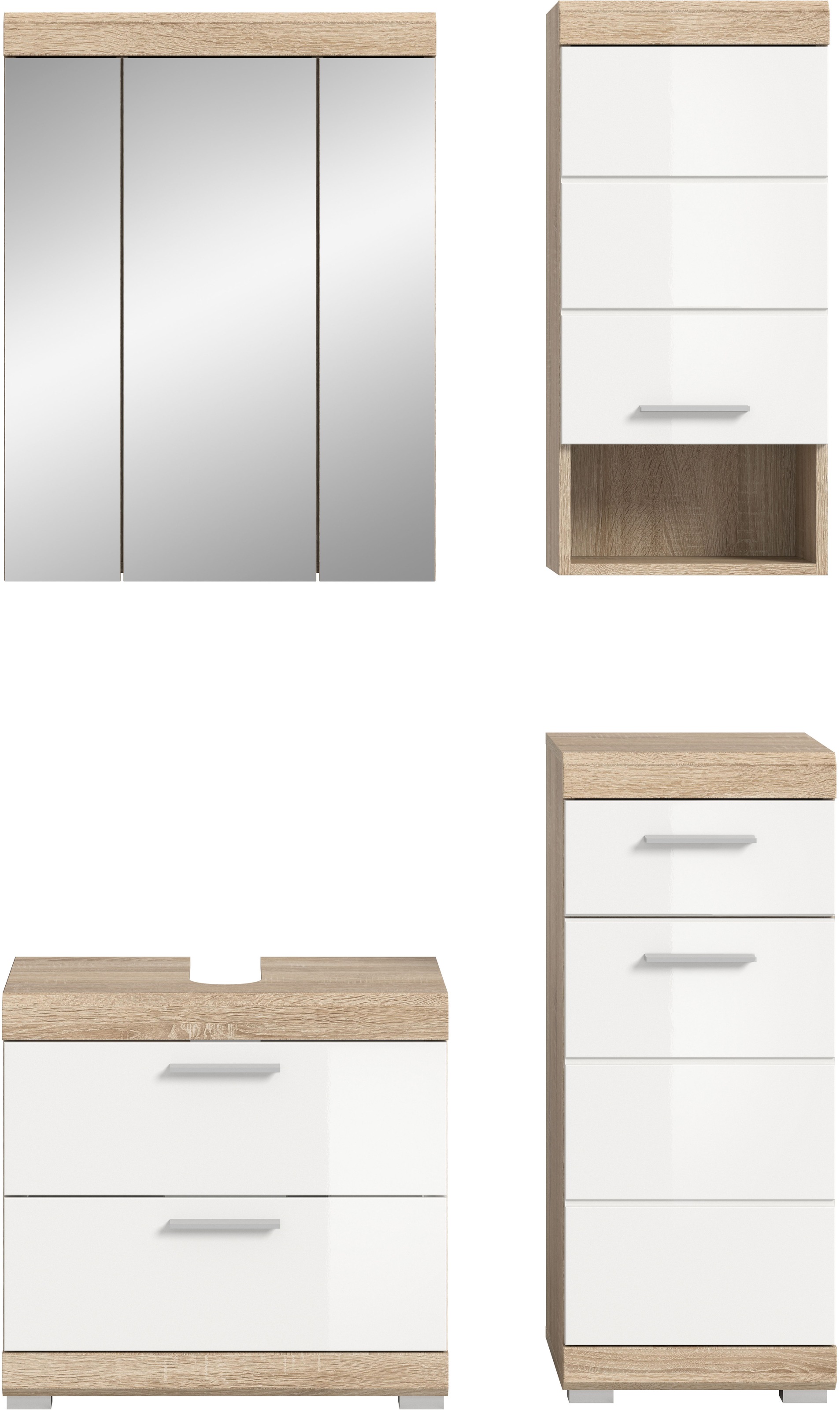 INOSIGN Badmöbel-Set »Siena, 4 teilig, bestehend aus:«, (Set), Waschbeckenunterschrank, Spiegelschrank, Unterschrank, Hängeschrank