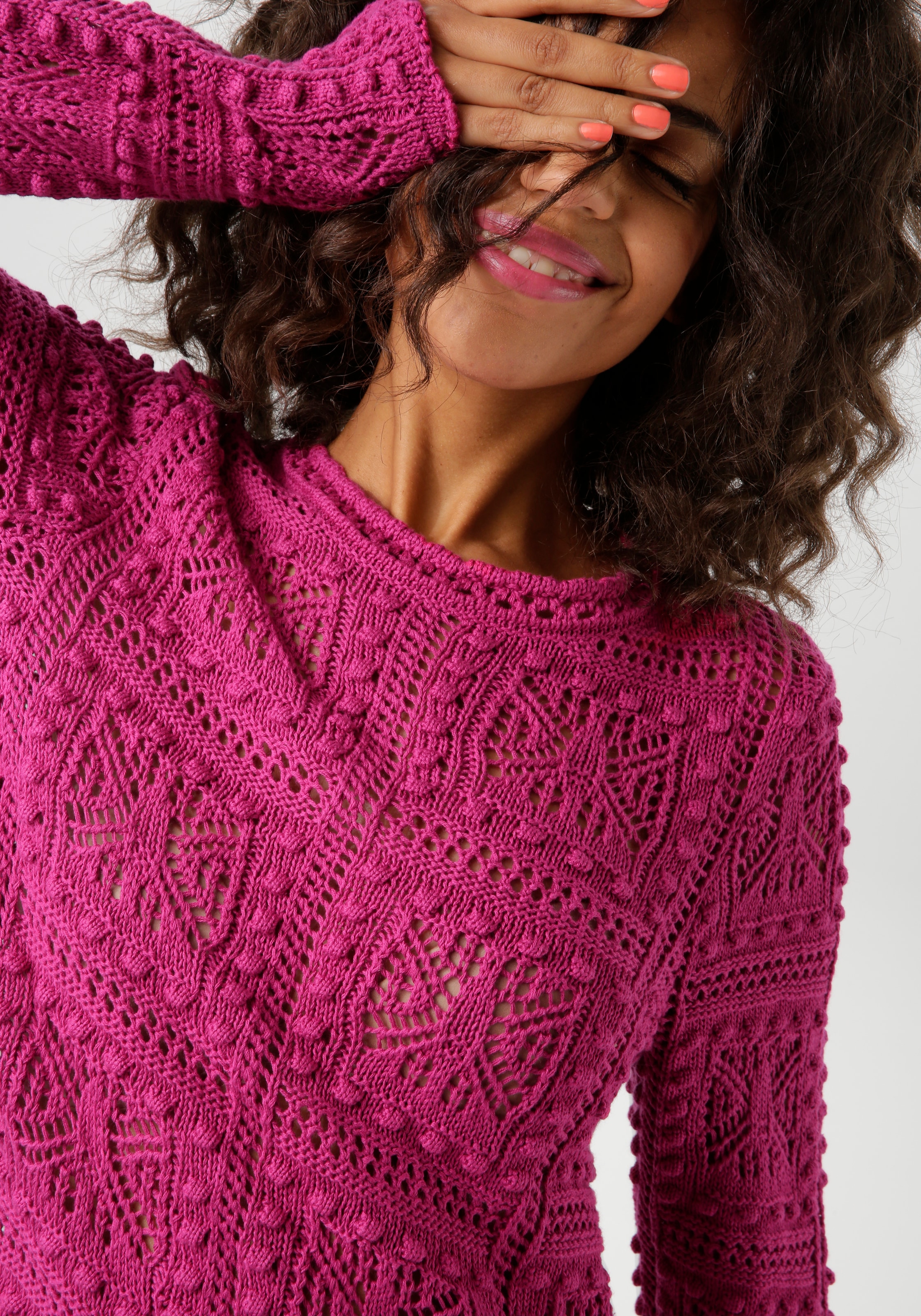 Aniston CASUAL Strickpullover, im attraktiven Ajour-Muster-Mix
