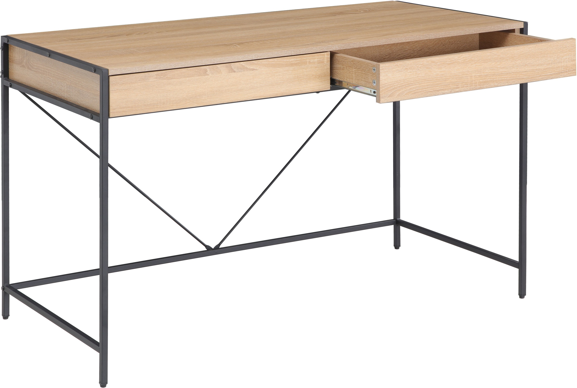 INOSIGN Schreibtisch »Endre«, stabiles Metallgestell, 2 Schubladen, grifflos, Breite 123 cm