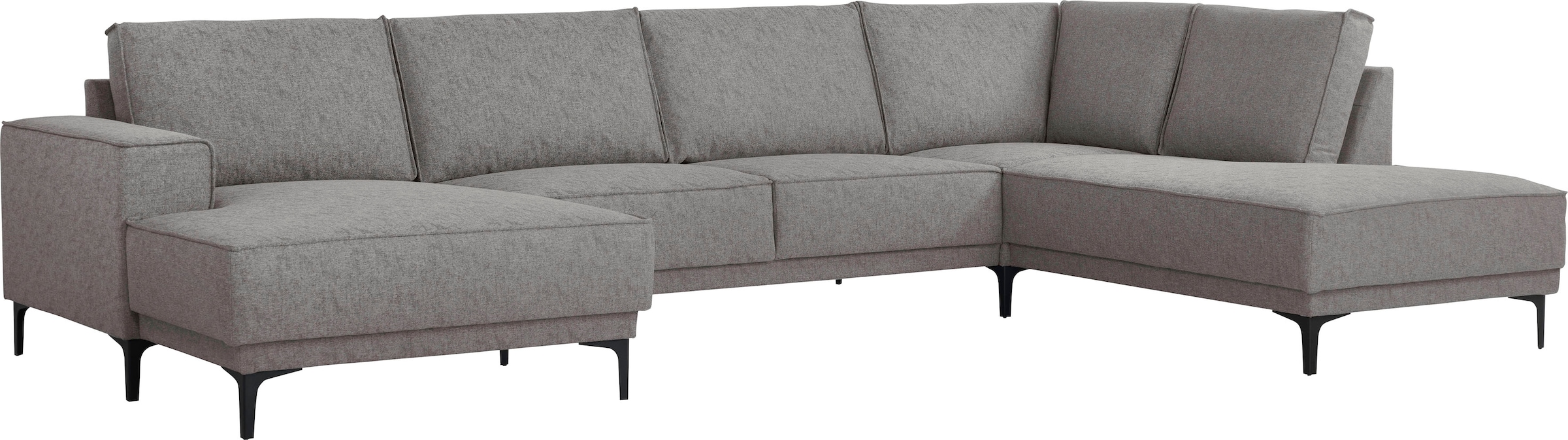 Places of Style Wohnlandschaft »XXL Sofa Oland, Struktur, Flachgewebe, Luxus-Microfaser, Boucle«, U-Form, 345 cm, Wellenunterfederung, Skandi-Design, Metallfüße
