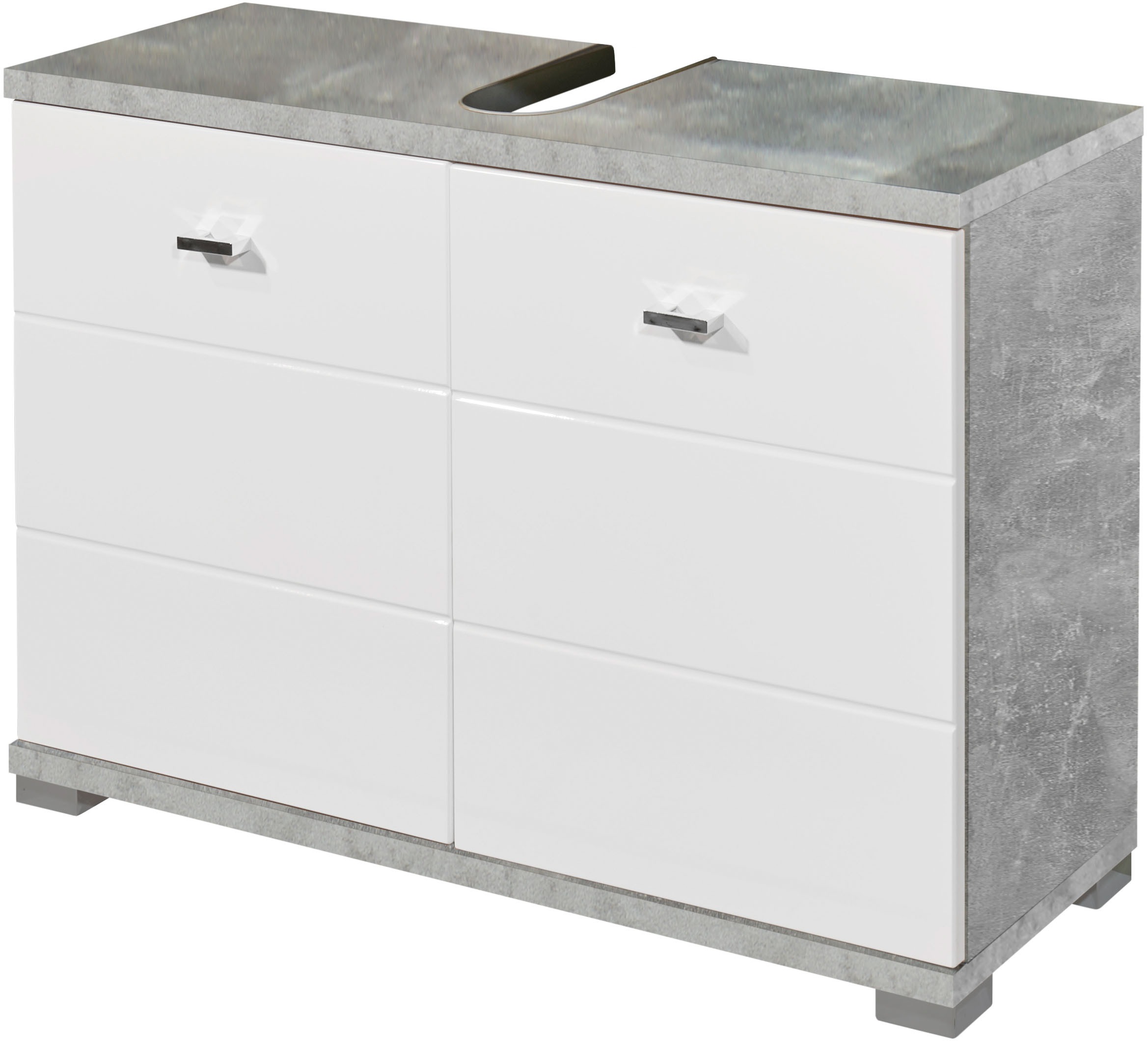 BASIC BY BALCULINA Waschbeckenunterschrank »Pool, Badezimmerschrank BxHxT 80x57x31« 1 Stk. tlg. Breite 80cm, Tür L/R montierbar beton/weiß Hochglanz