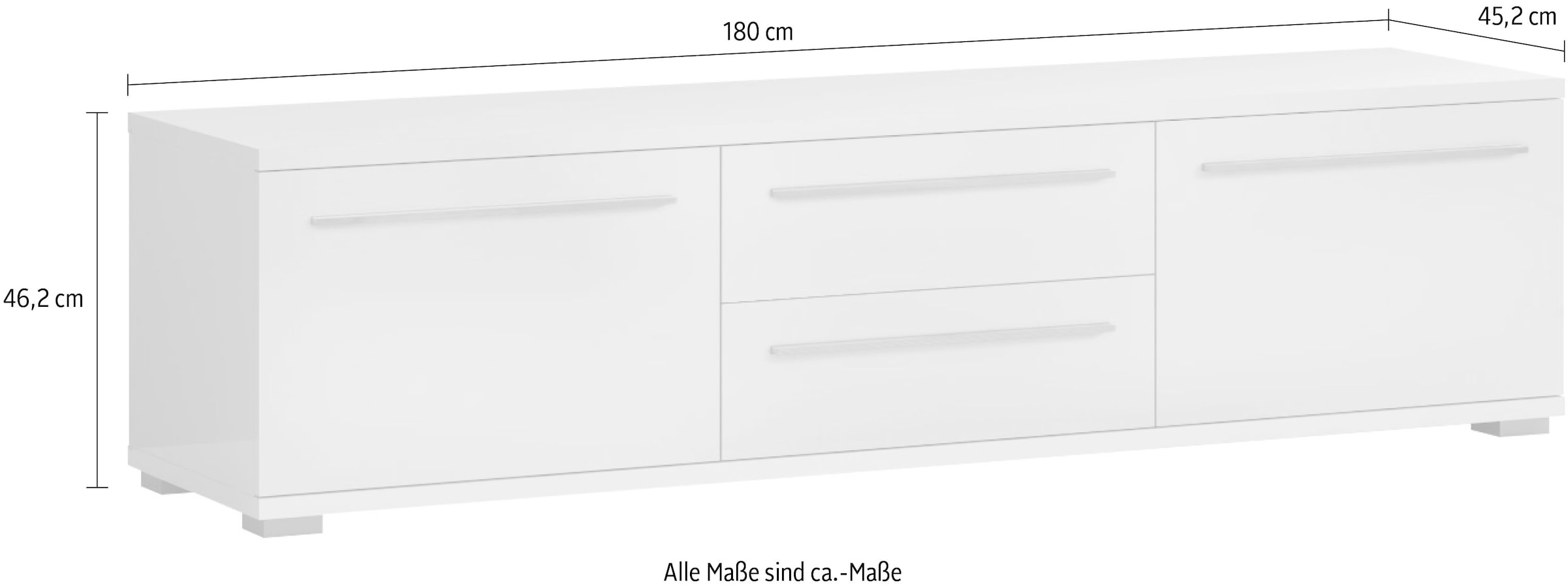 Places of Style Lowboard »Piano TV-Kommode in Breite 165 oder 180 cm mit Soft-Close-Funktion«, Hochglanz UV-lackiert, Br 180 cm mit versch. Tür- und Schubkastenmaße