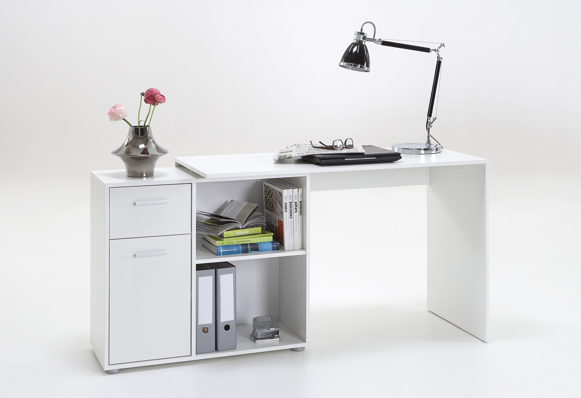 FMD Eckschreibtisch »AUGSBURG«, Schreibtisch mit kaufen Stauraum, Breite / online Sideboard 117/148 cm drehbar