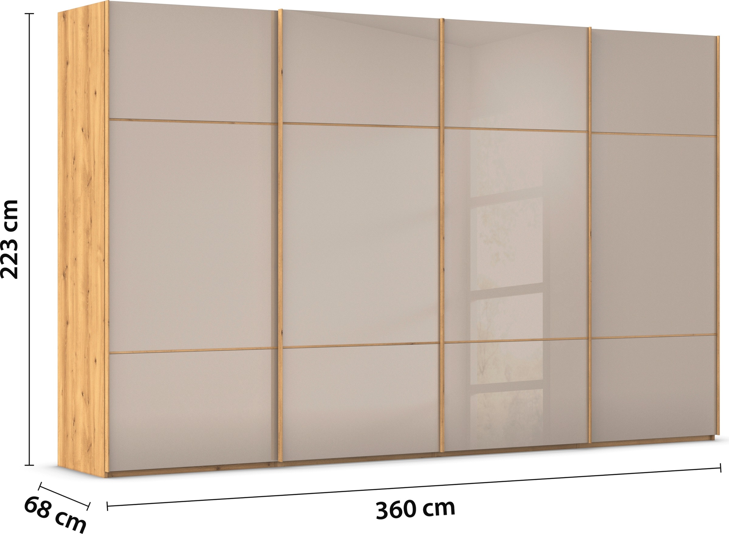 rauch Schwebetürenschrank »Kleiderschrank Schrank Garderobe Schlafzimmerschrank SCALE-TRIO«, edle dreigeteilte Front mit 2 Zierleisten Glasfront MADE IN GERMANY