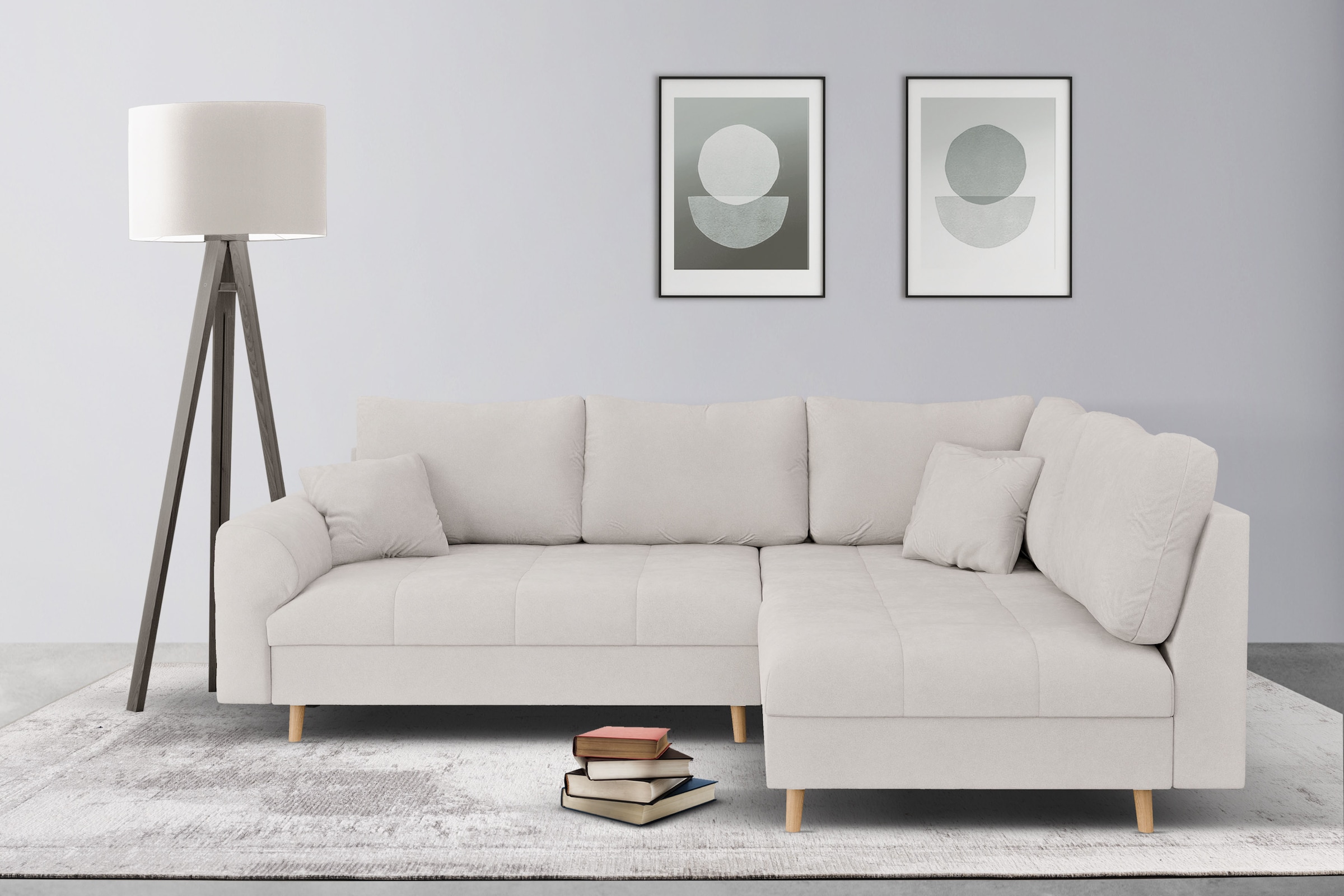 Home affaire Ecksofa »CHARRE L-Form mit Ottomane, Maße B/T/H: 231/161/81 cm«, feine Steppung, lose Rücken- und Zierkissen, auch in Cord und Bouclé