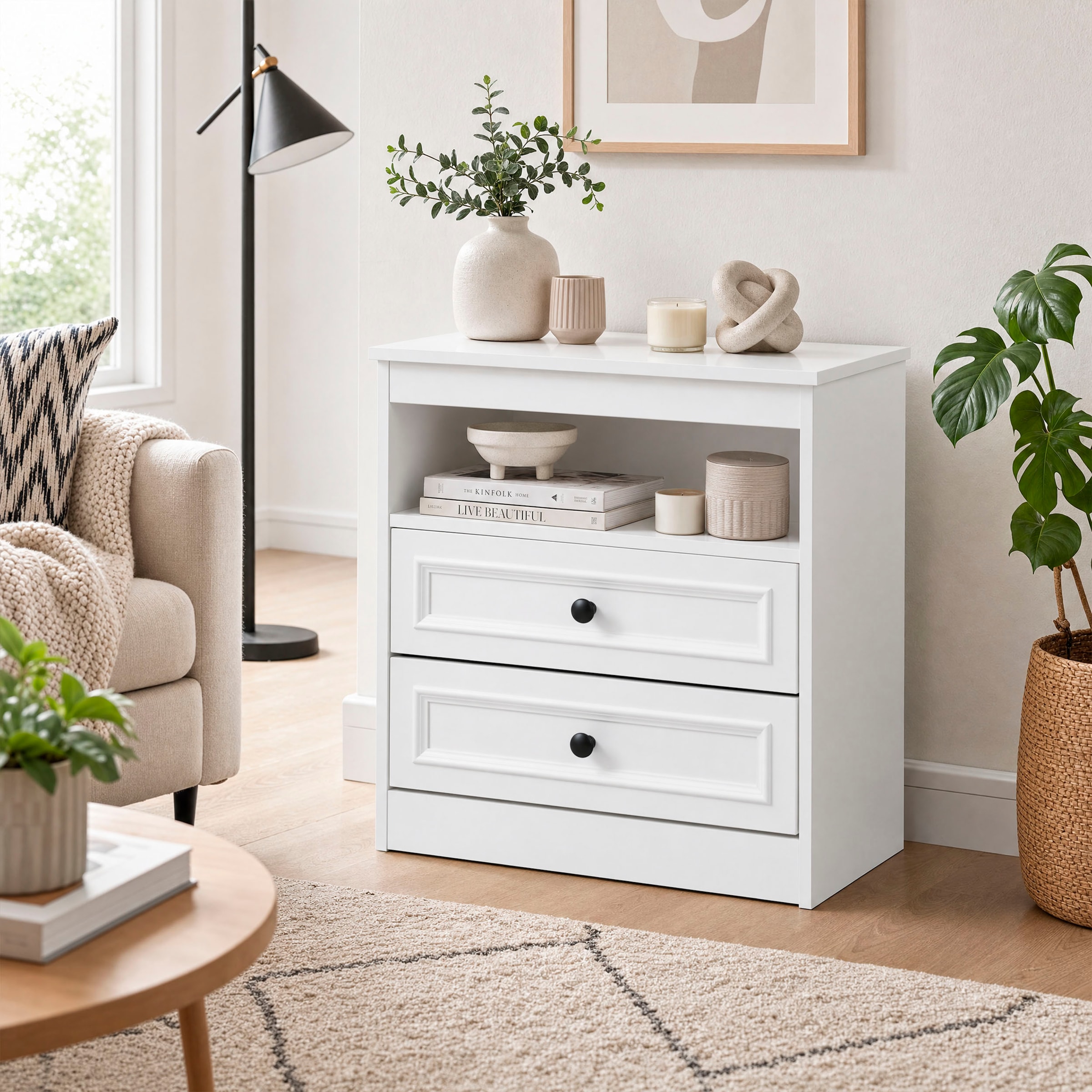 OTTO home Nachttisch »Arrian, 2er-Set, Landhausstil, 2 Schubladen & Ablagefach, weiß« Set, 2 Stk. tlg.