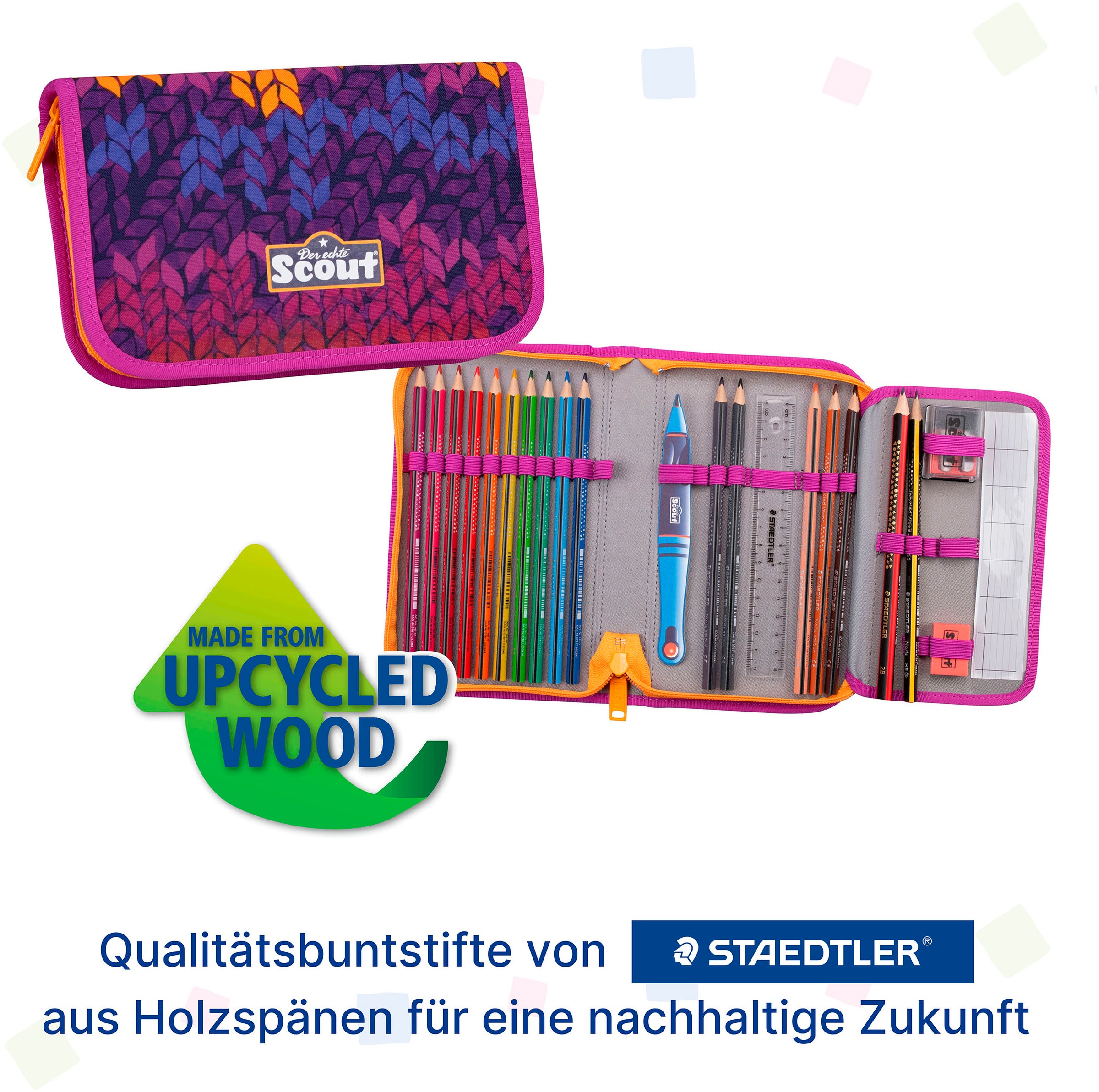 Scout Schulranzen »Alpha Superflash, Fantasy«, Retroreflektierende Flächen-Fluoreszierende Warnfarben für extragute Sichtbarkeit, mit retrorefl. Flächen & 2 Funny Snaps; enthält recyceltes Material