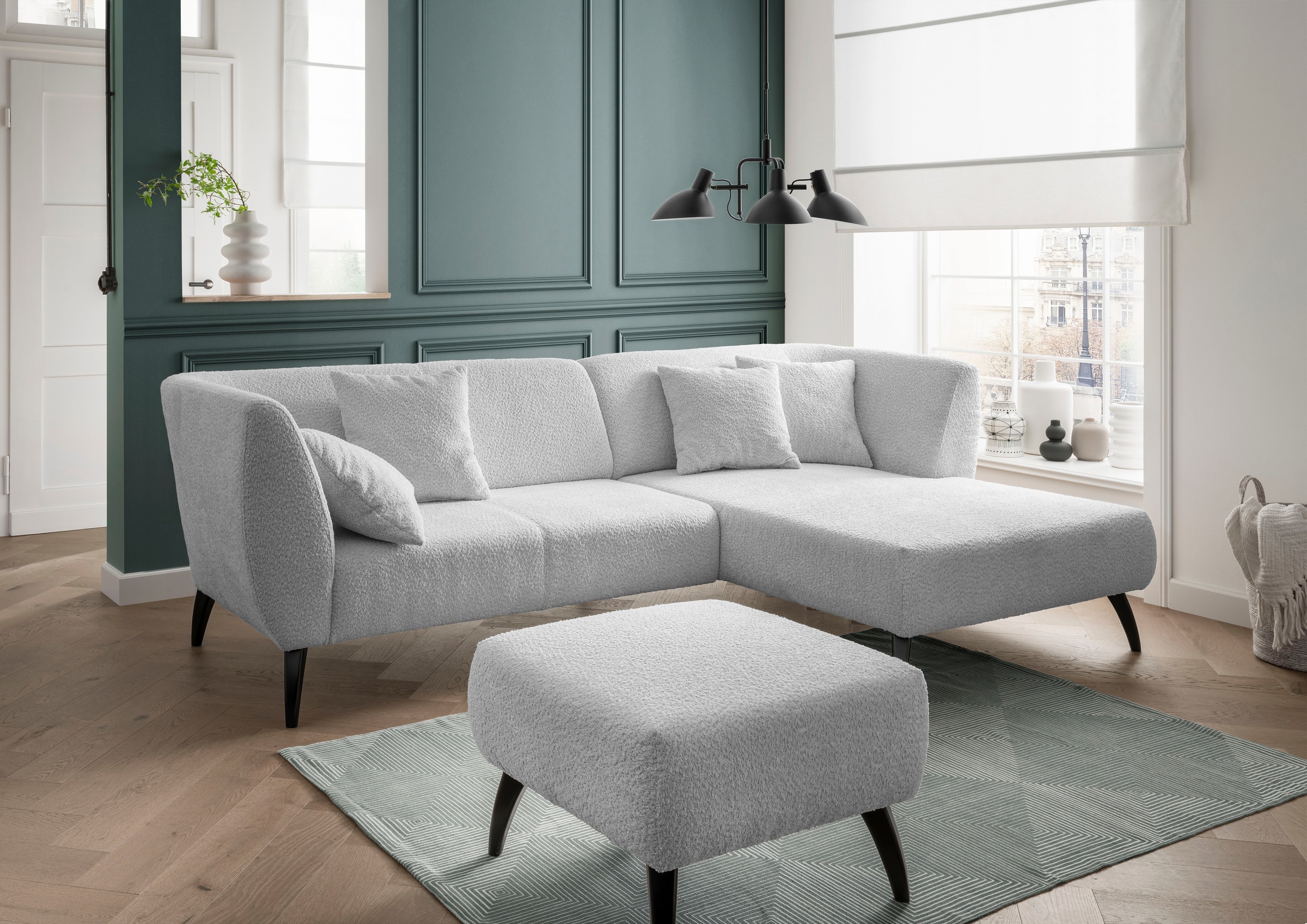INOSIGN Ecksofa »Colori L-Form«, Holzfußfarbe wählbar, inkl. 4x Zierkissen günstig online kaufen