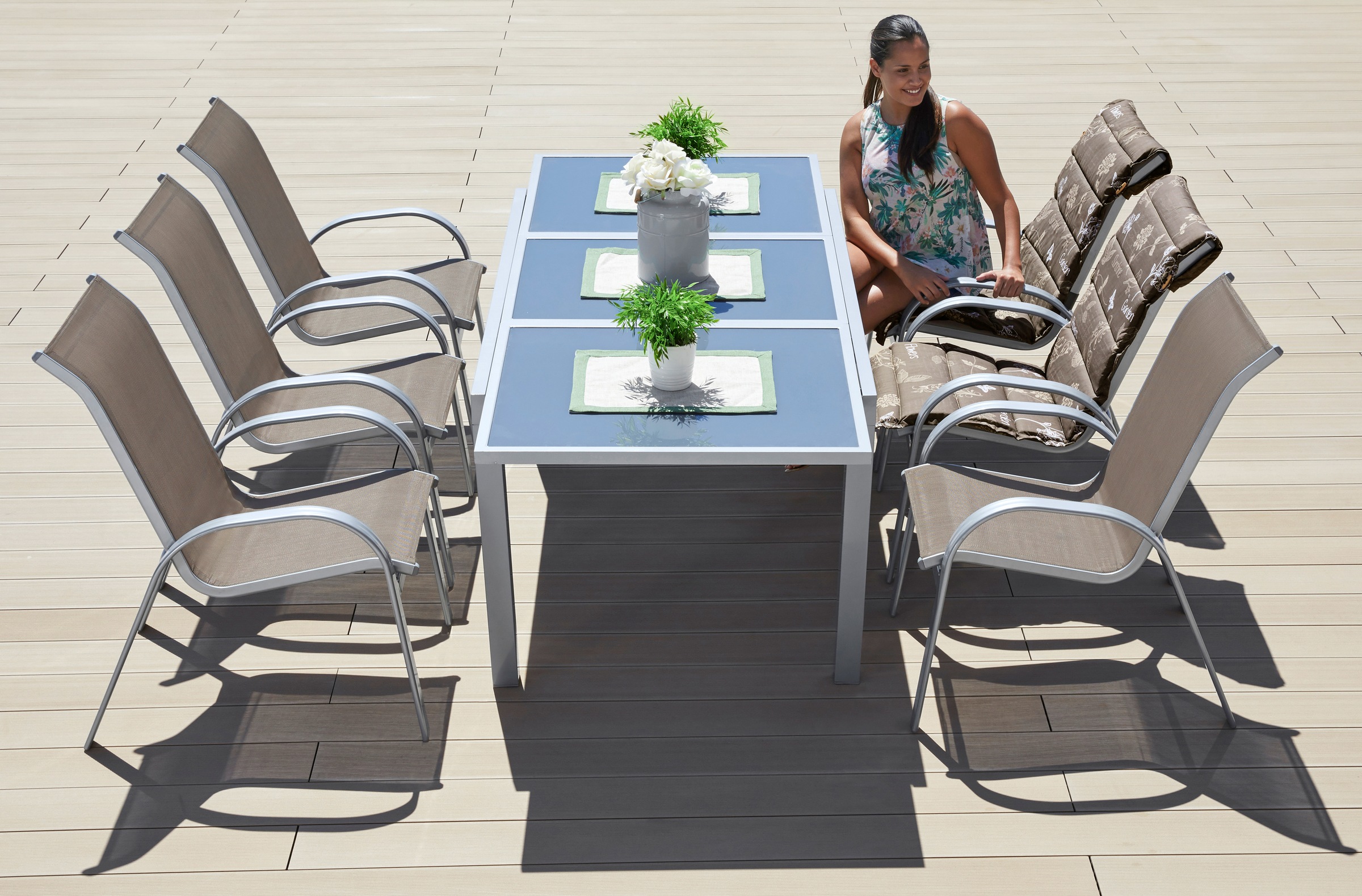 MERXX Garten-Essgruppe »Amalfi« 6x Stapelsessel, 1x Ausziehtisch 140(200)x9 günstig online kaufen