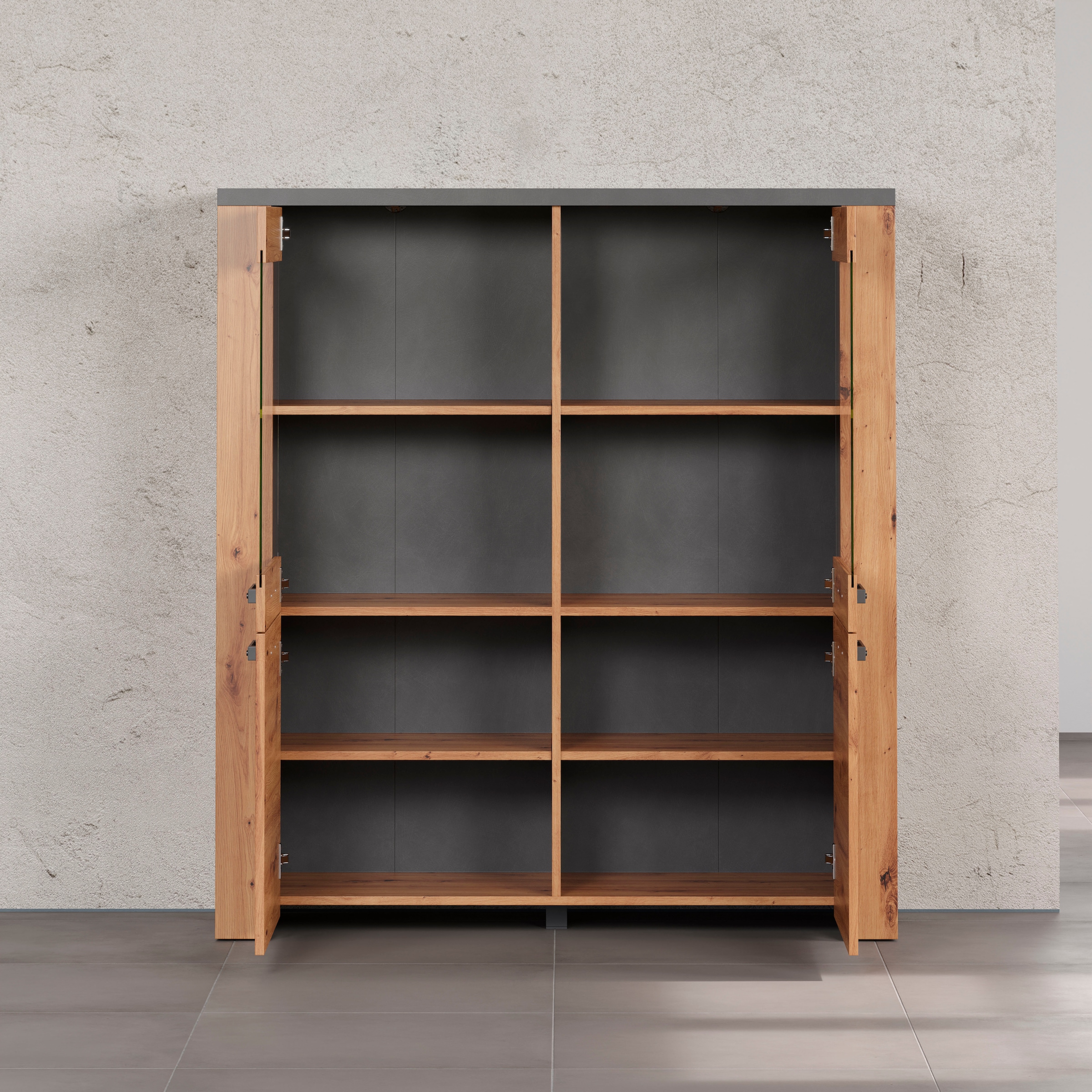 Home affaire Highboard »Ambres«, (1 St.), Vitrine, Echtholzoptik, ca. Maße BxH: 127x139 cm