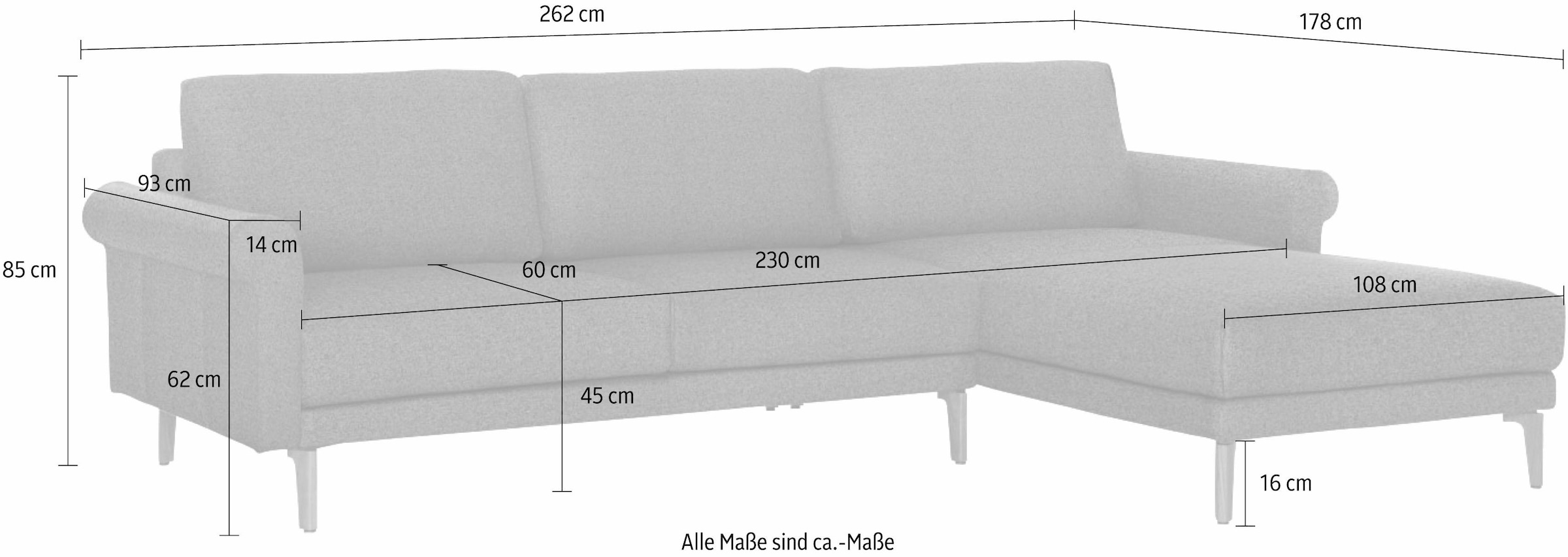 Landhaus, Breite Schnecke cm, bestellen sofa modern Fuß online »hs.450«, 262 Ecksofa Armlehne hülsta Nussbaum