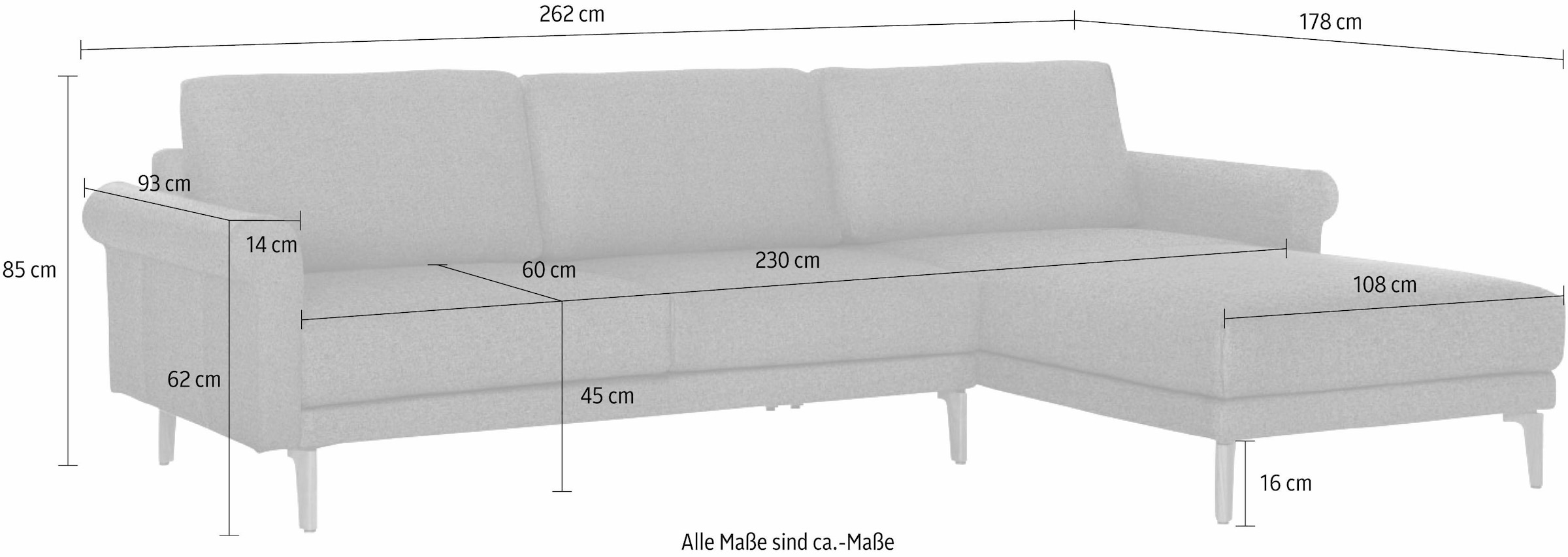 hülsta sofa Ecksofa bestellen Schnecke online cm, Armlehne Breite modern 262 Nussbaum Fuß Landhaus, »hs.450«