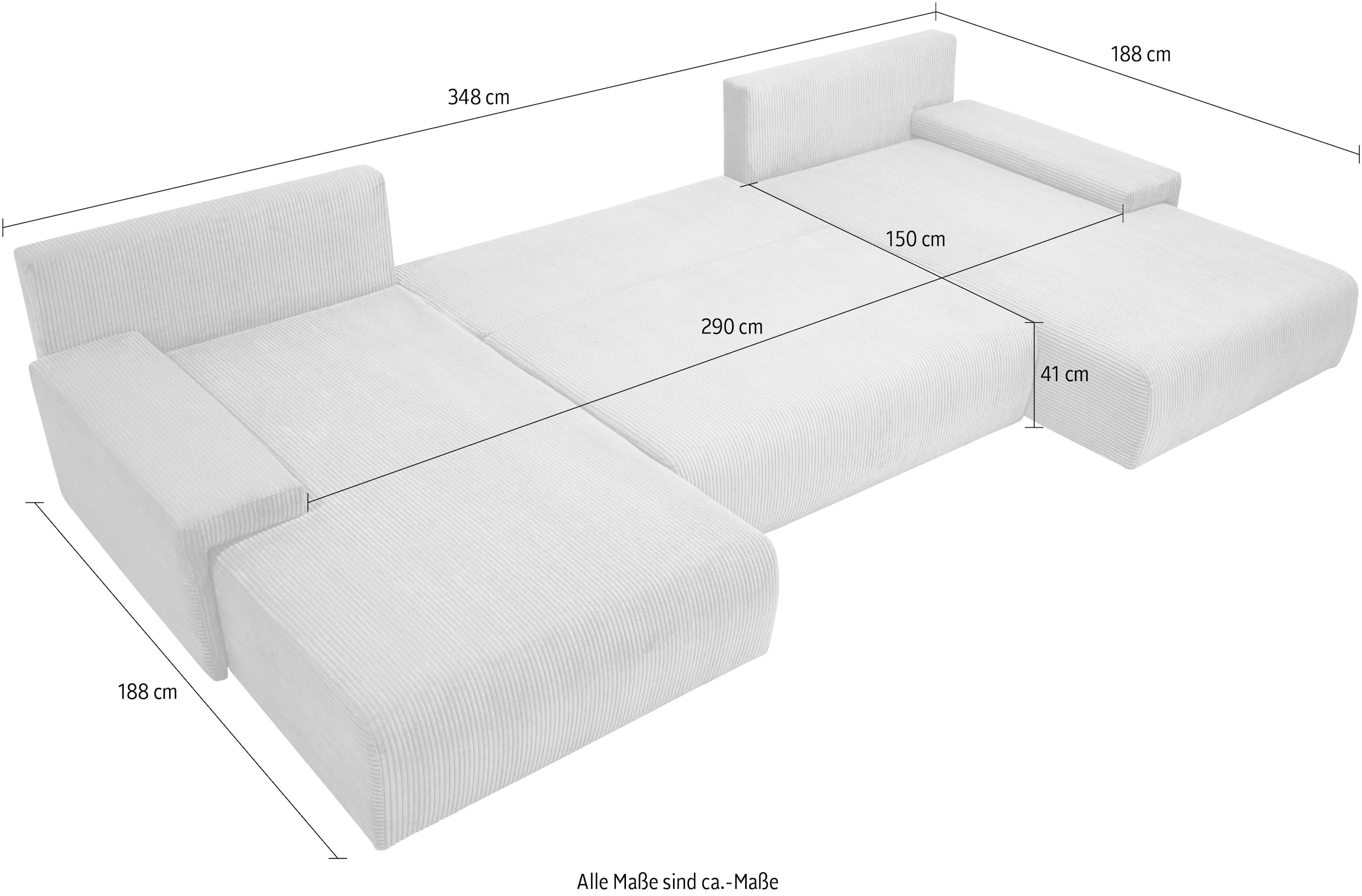 WERK2 Wohnlandschaft »Amalfi« XXL Design Wohnlandschaft in Cord mit Schlaffunktion & Bettkasten