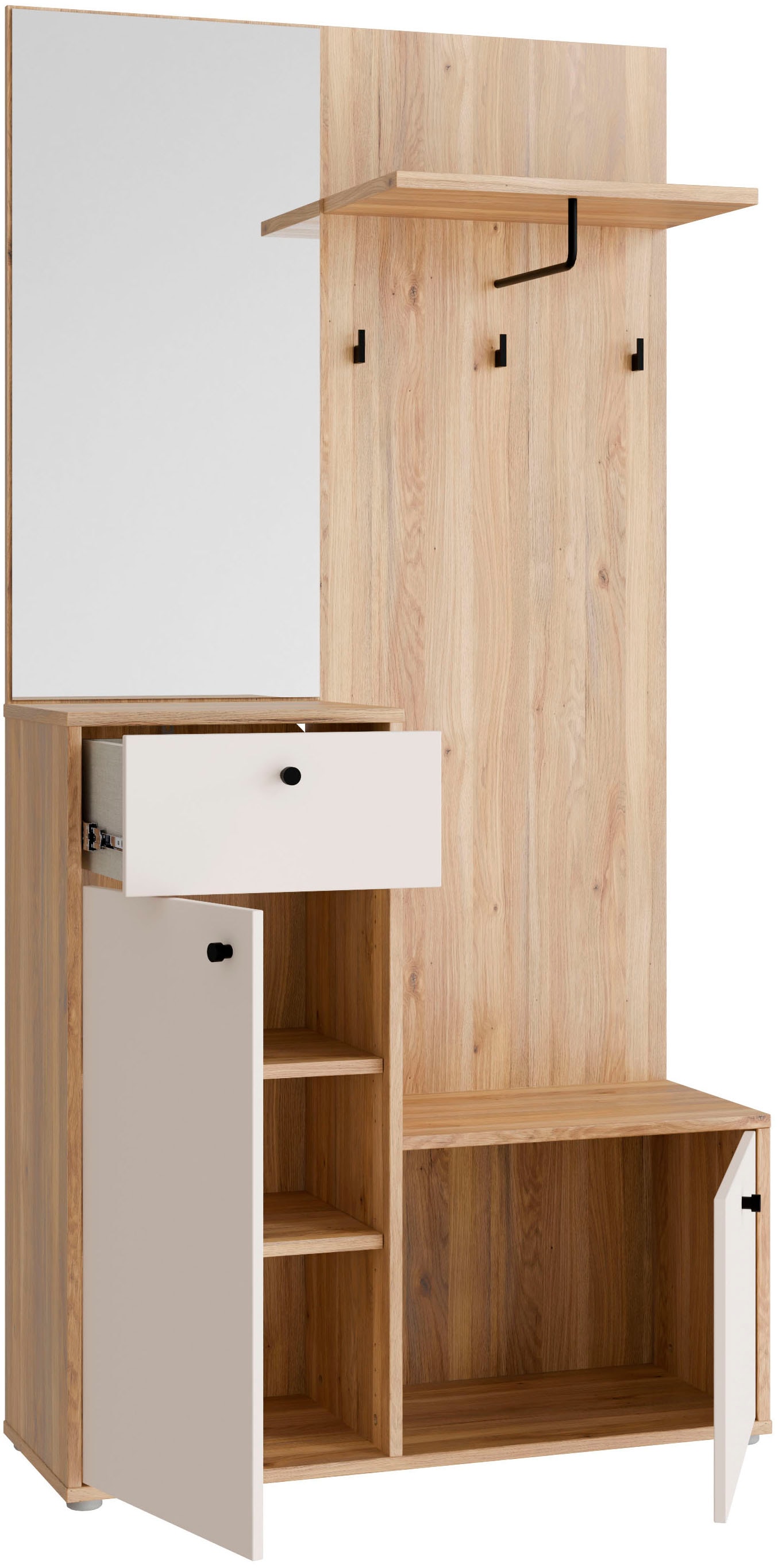 FORTE Kompaktgarderobe Metallgriffe Schwarz B/H/T 95,8/190,7/34,9cm Soft Close, Vollauszug