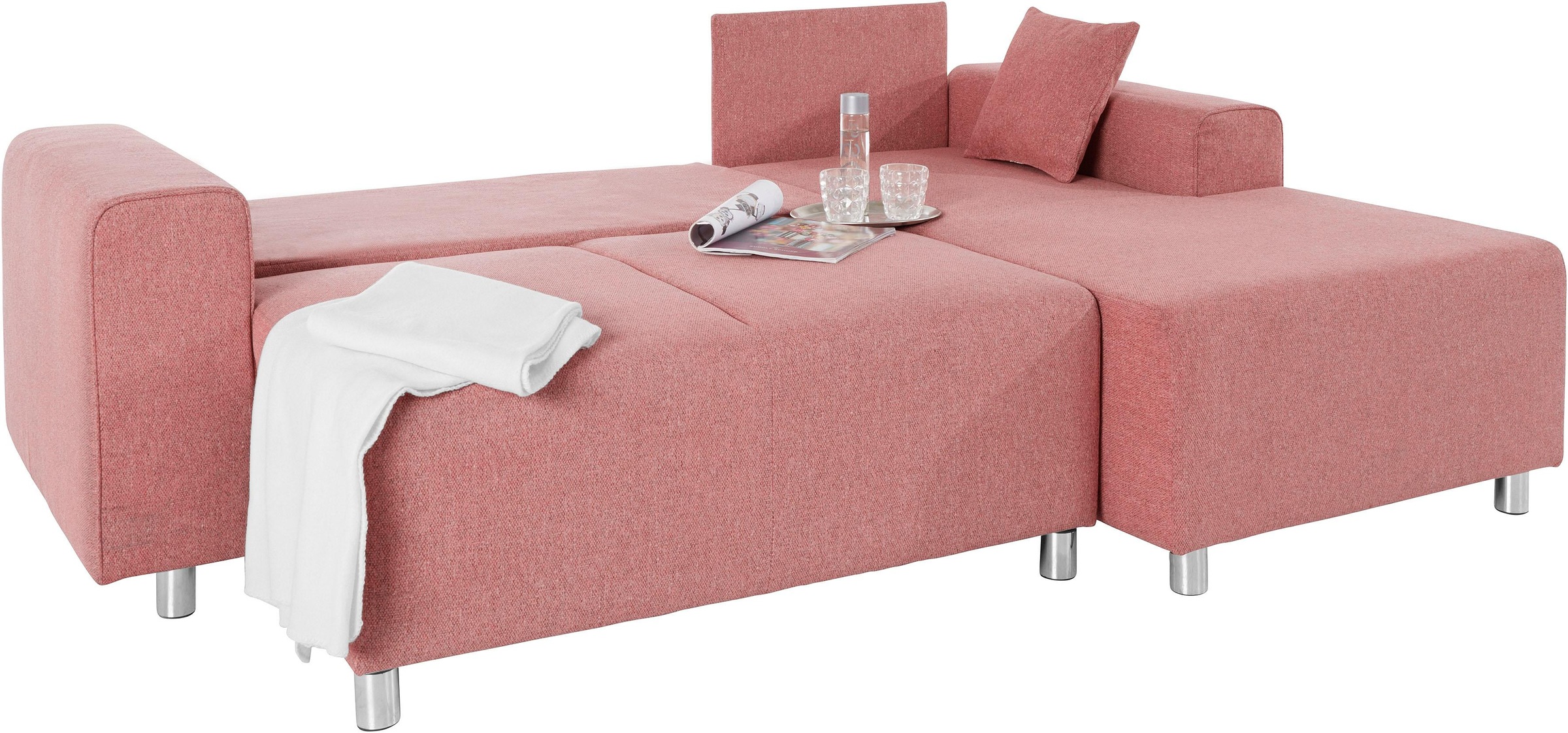 Home affaire Ecksofa »Györ«, L-Form, wahlweise mit Bettfunktion und Bettkasten incl. 2 Zierkissen