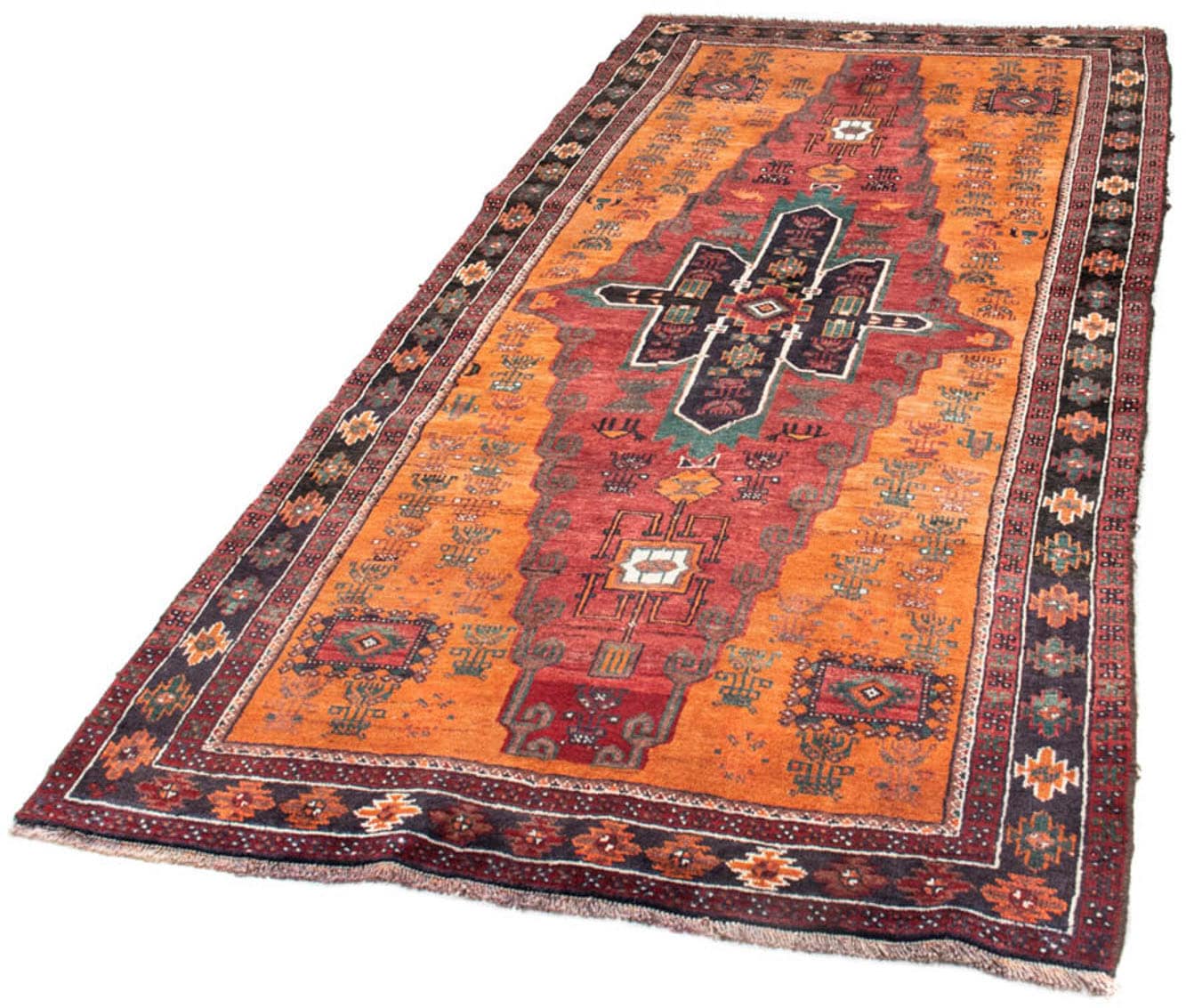 Hochflor-Läufer „Shiraz Medaillon Arancione 220 x 104 cm“, rechteckig, Handgeknüpft Orange 10 mm B/L: 104 cm x 220 cm – 10 mm