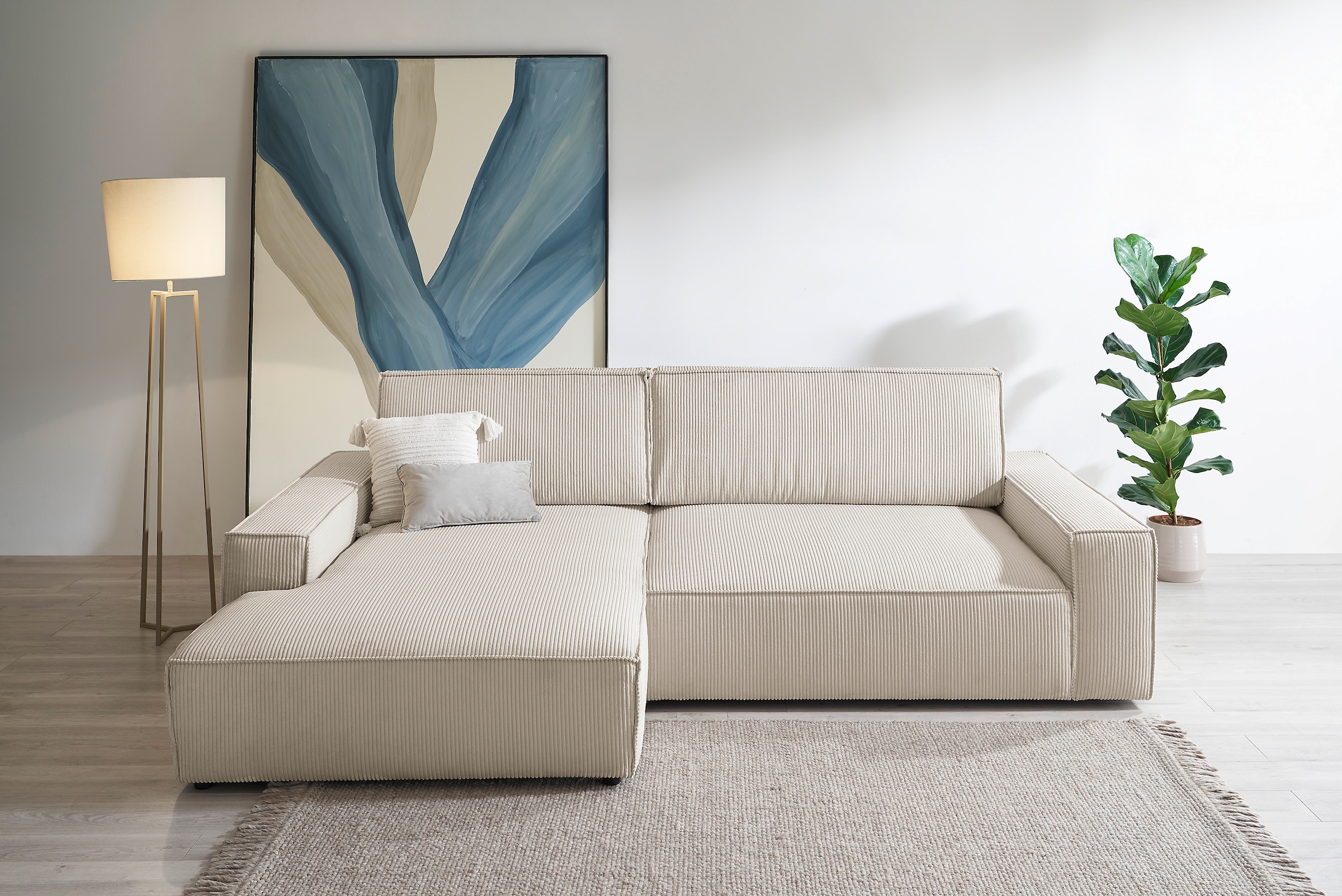 Home affaire Ecksofa »NEU: SHERWOODL XXL 284, Big-Sofa L-Form, tiefe Sitzfläche 95 cm, Cord,«, Leinenoptik, Recamiere rechts/links, auch als Schlafsofa stellbar