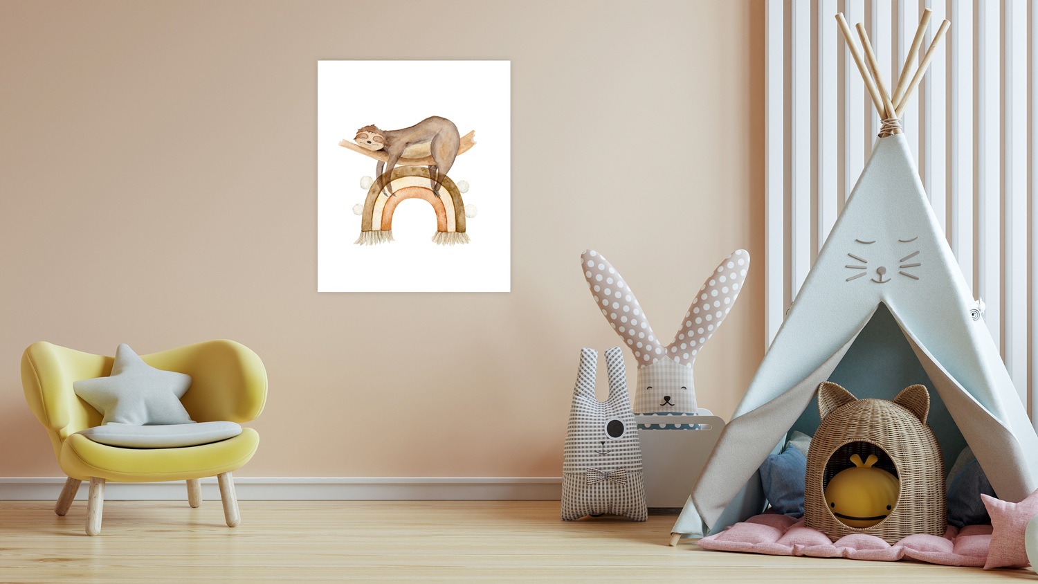 Lüttenhütt Poster »Liegendes Faultier auf Regenbogen«, Fantasy-Faultier-Tiere-Regenbogen, (1 St.), HD Premium Druck