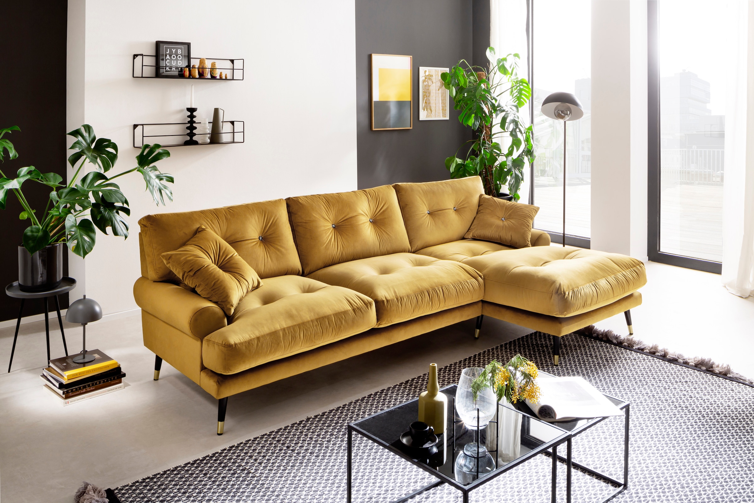 Trends by HG Ecksofa »Samir L-Form«, mit Strasssteinen und goldfarben Appli günstig online kaufen