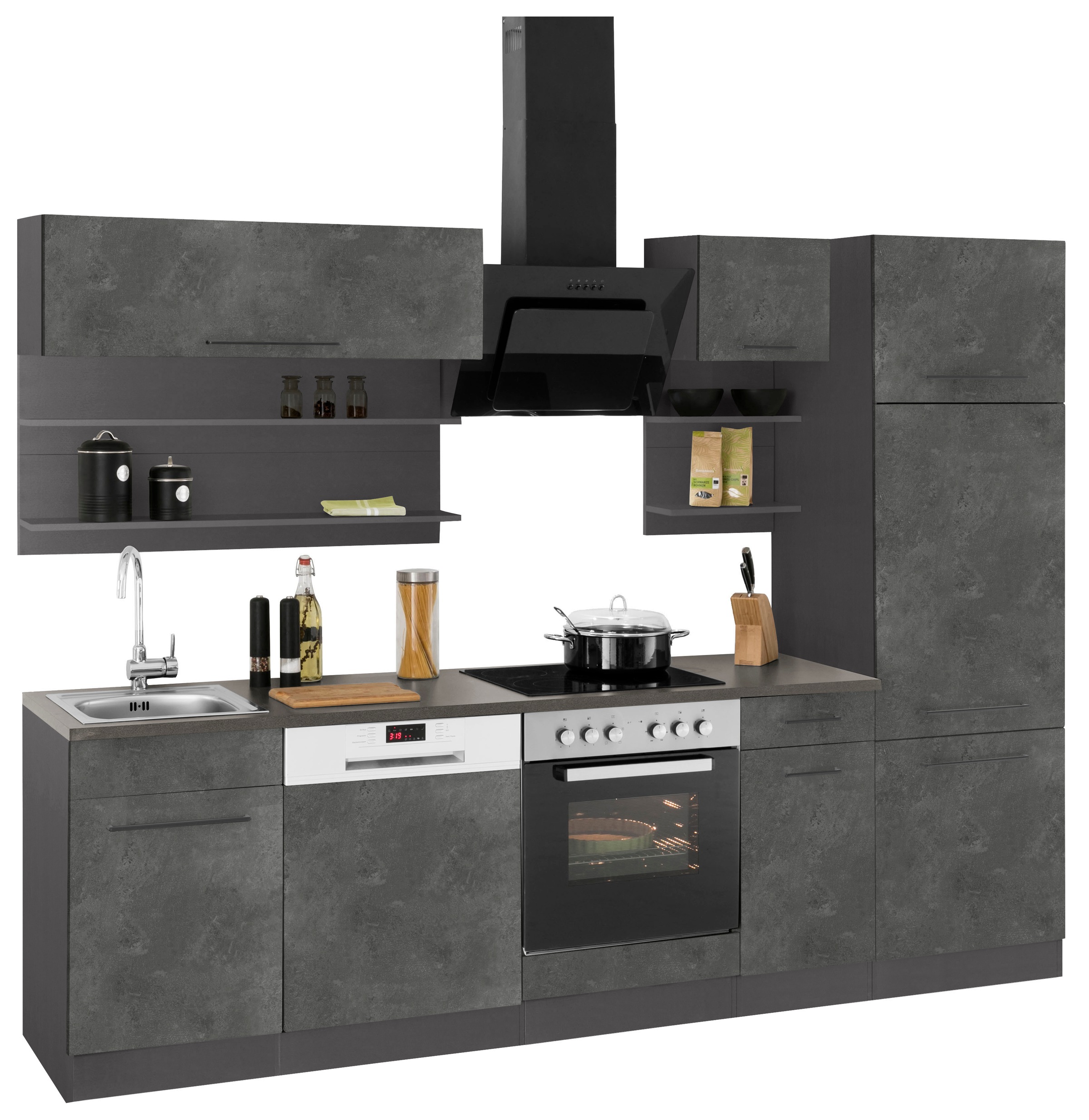 KOCHSTATION Küchenzeile »KS-Tulsa« ohne E-Geräte, Breite 270 cm, schwarze Metallgriffe, MDF Fronten