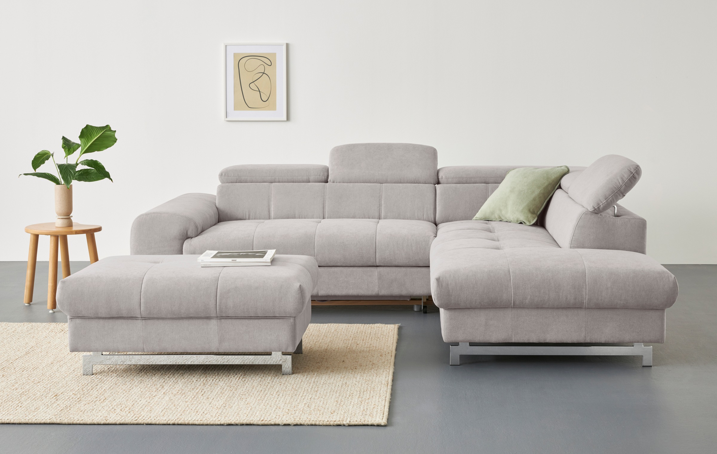 COTTA Ecksofa »Chef L-Form«, mit Kopfteilverstellung, edle Metallkufen, wahlweise mit Bettfunktion