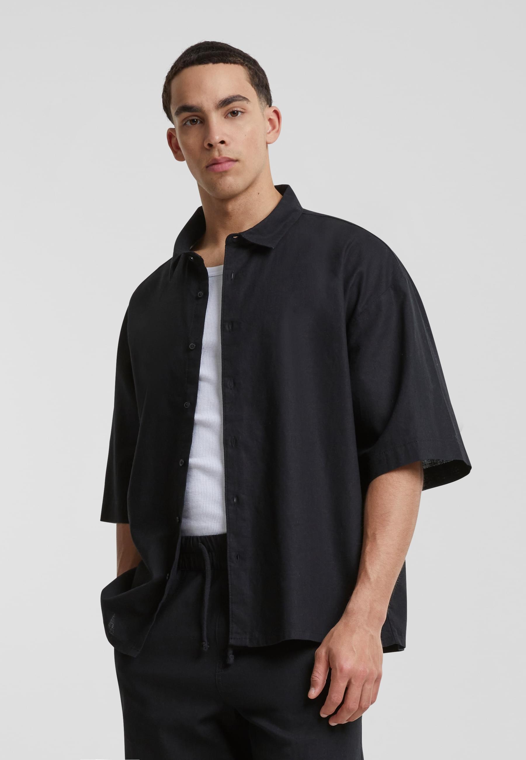 URBAN CLASSICS Langarmhemd »Urban Classics Herren Boxy Cotton Linen Shirt« 1 Stk. tlg.