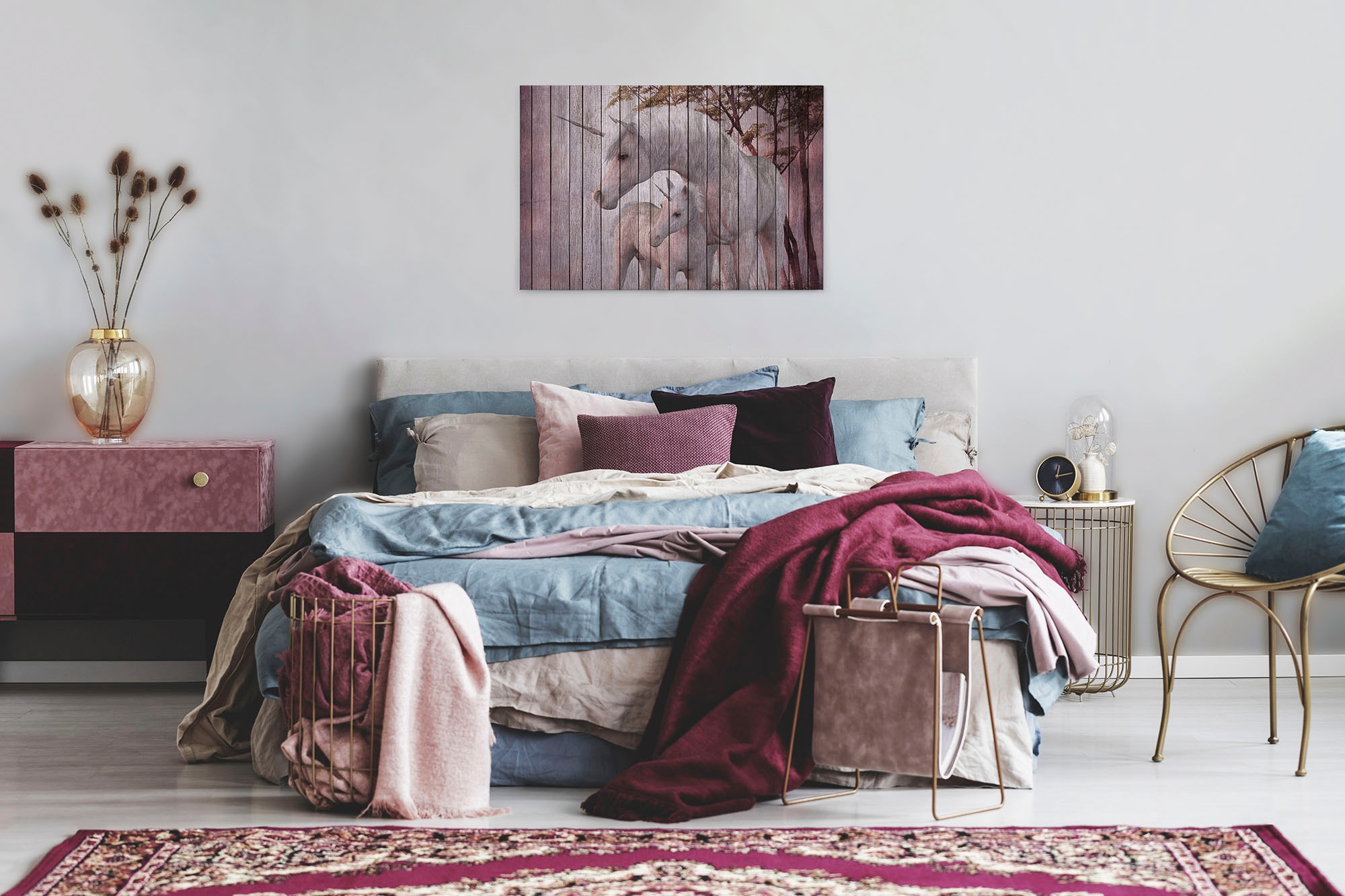 A.S. Création Leinwandbild »fantasy 4«, Kunst-Tiere-Kinder, (1 St.), Keilrahmen Bild Holzoptik Einhorn Leinwand-Bild Wohnzimmer modern Wand