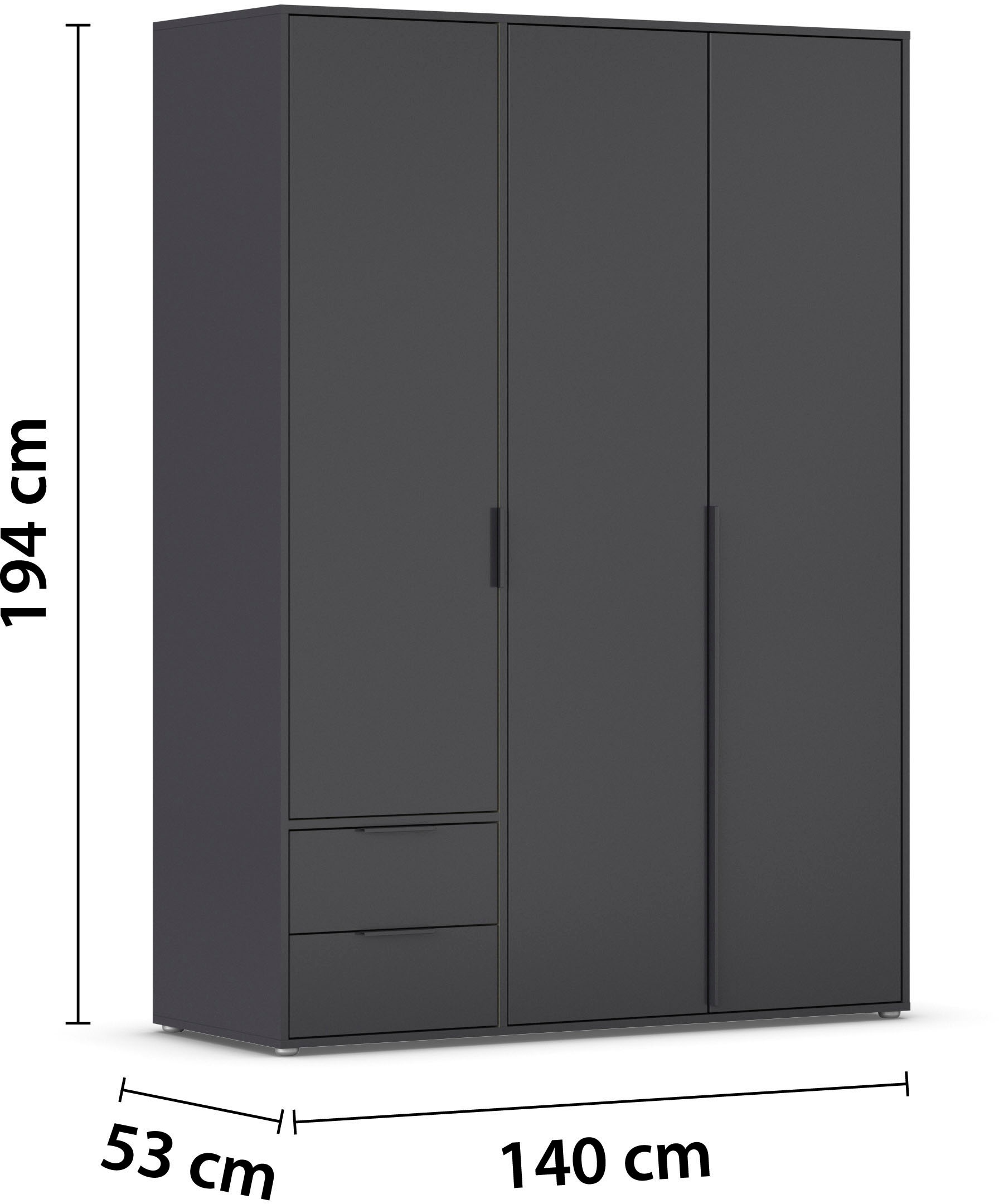 rauch Drehtürenschrank »Kleiderschrank Schrank Garderobe Wäscheschrank NAGATA viel Stauraum«, (in 3 verschiedenen Ausstattungen BASIC/CLASSIC/PREMIUM), mit Schubladen sowie Stangengriffen TOPSELLER MADE IN GERMANY