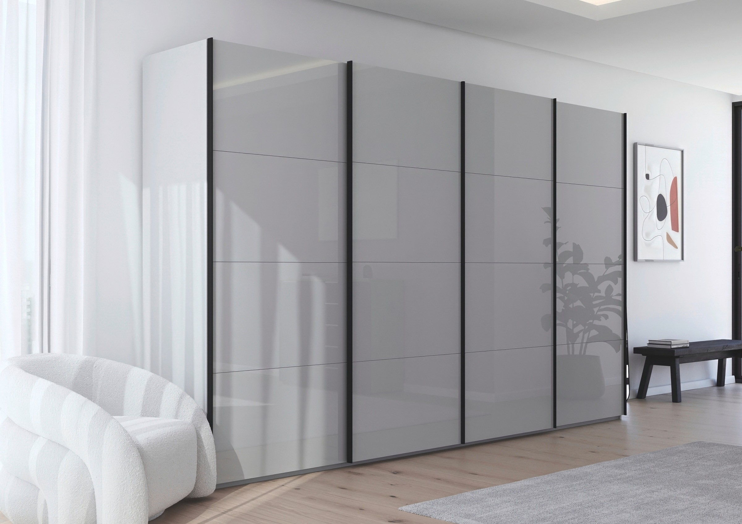 rauch Schwebetürenschrank »Kleiderschrank Schrank Garderobe Schlafzimmerschrank SCALE-FYRA«, edle viergeteilte Türen mit Glas-Front viele Farben MADE IN GERMANY