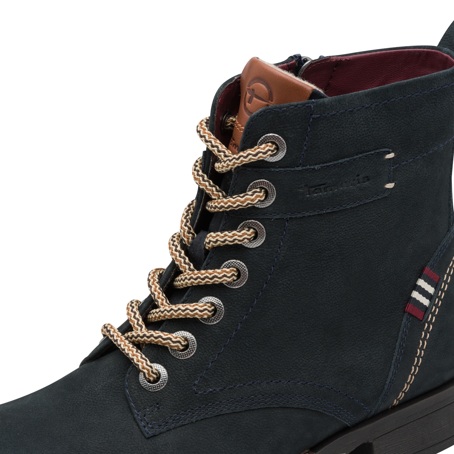 Tamaris Schnürboots  , Blockabsatz, Schnürstiefelette, Kontrastnaht an der Ferse und Rahmen