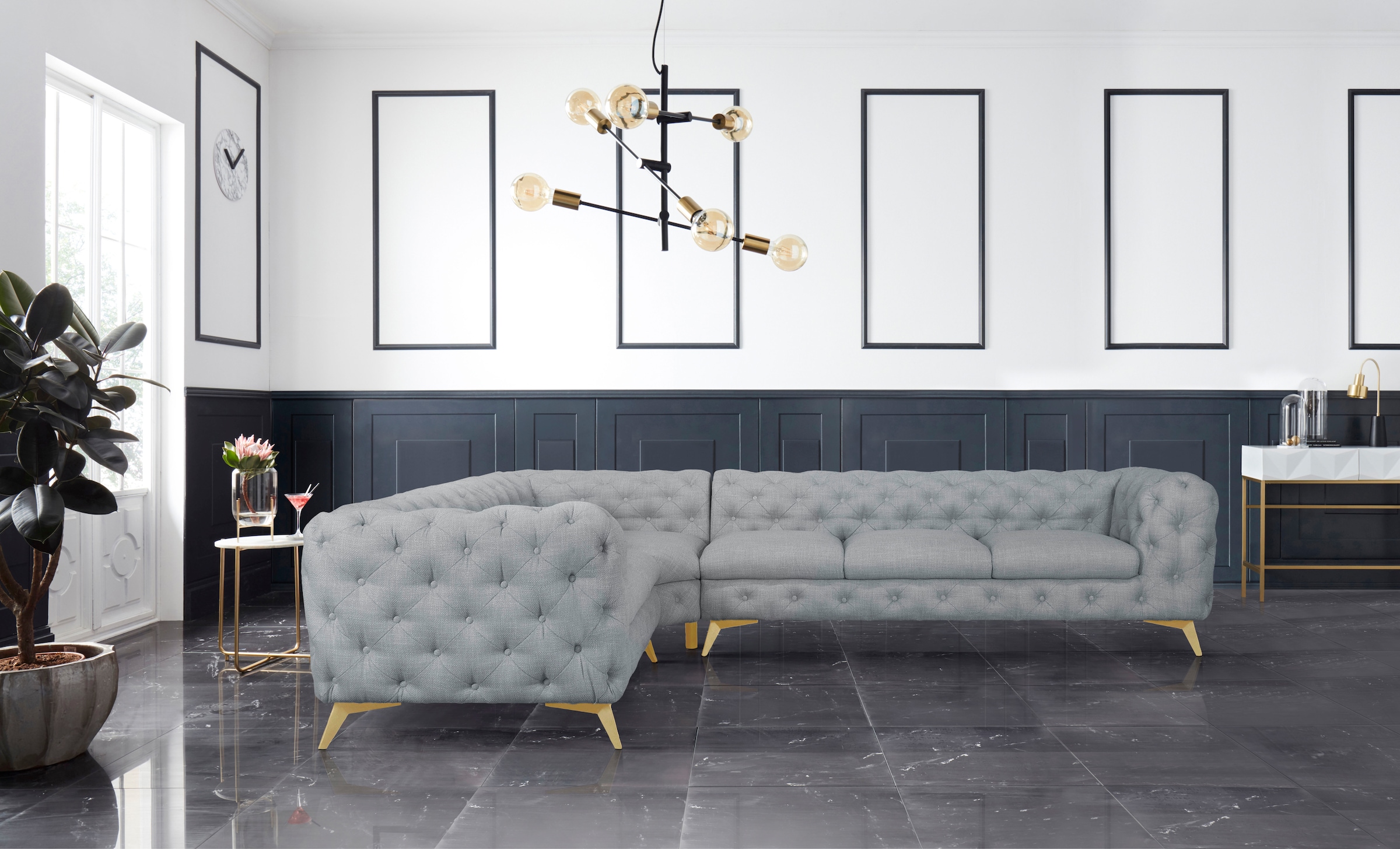 Leonique Chesterfield-Sofa »Ecksofa GLYNIS L-Form mit Wellenunterfederung, günstig online kaufen