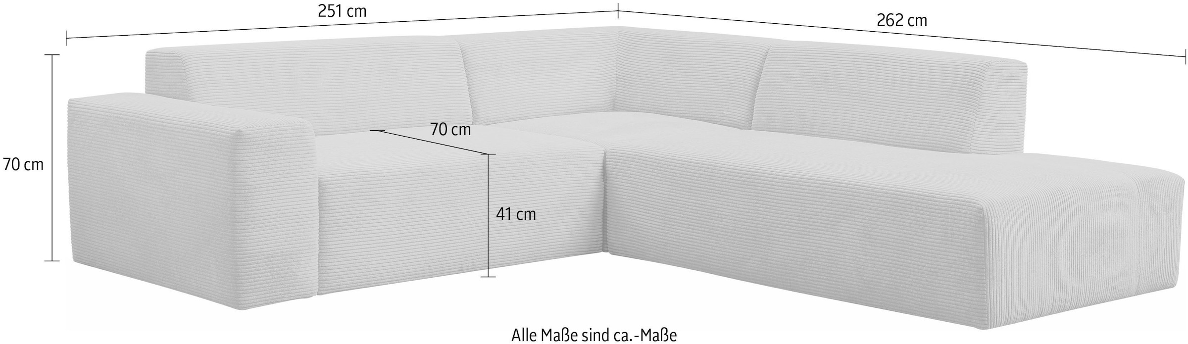 WERK2 Ecksofa »Zeus-M 251 cm breit, 262 cm tief, tolles Sofa, L-Form« Curvy Trend Garnitur, urbane Optik, komfortable Wellenunterfederung