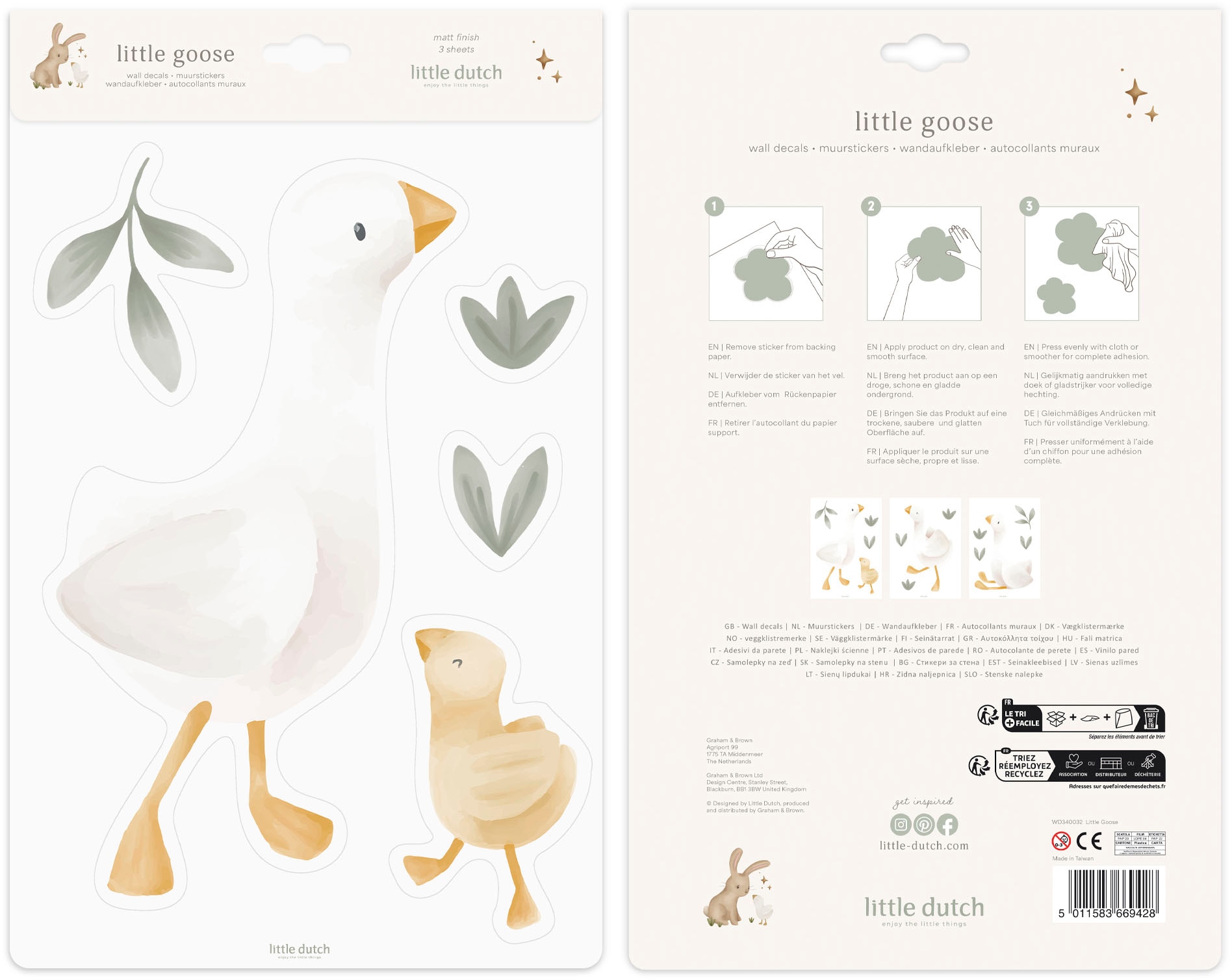 LITTLE DUTCH Wandtattoo »Wandsticker Set Little Goose A4 (3x St.)« 3x A4-Format