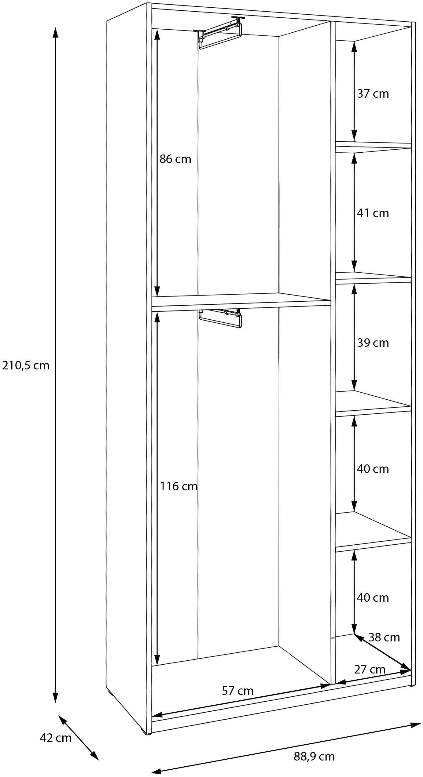 FORTE Drehtürenschrank B/H/T 88,9/210,5/42 cm, stehende Montage