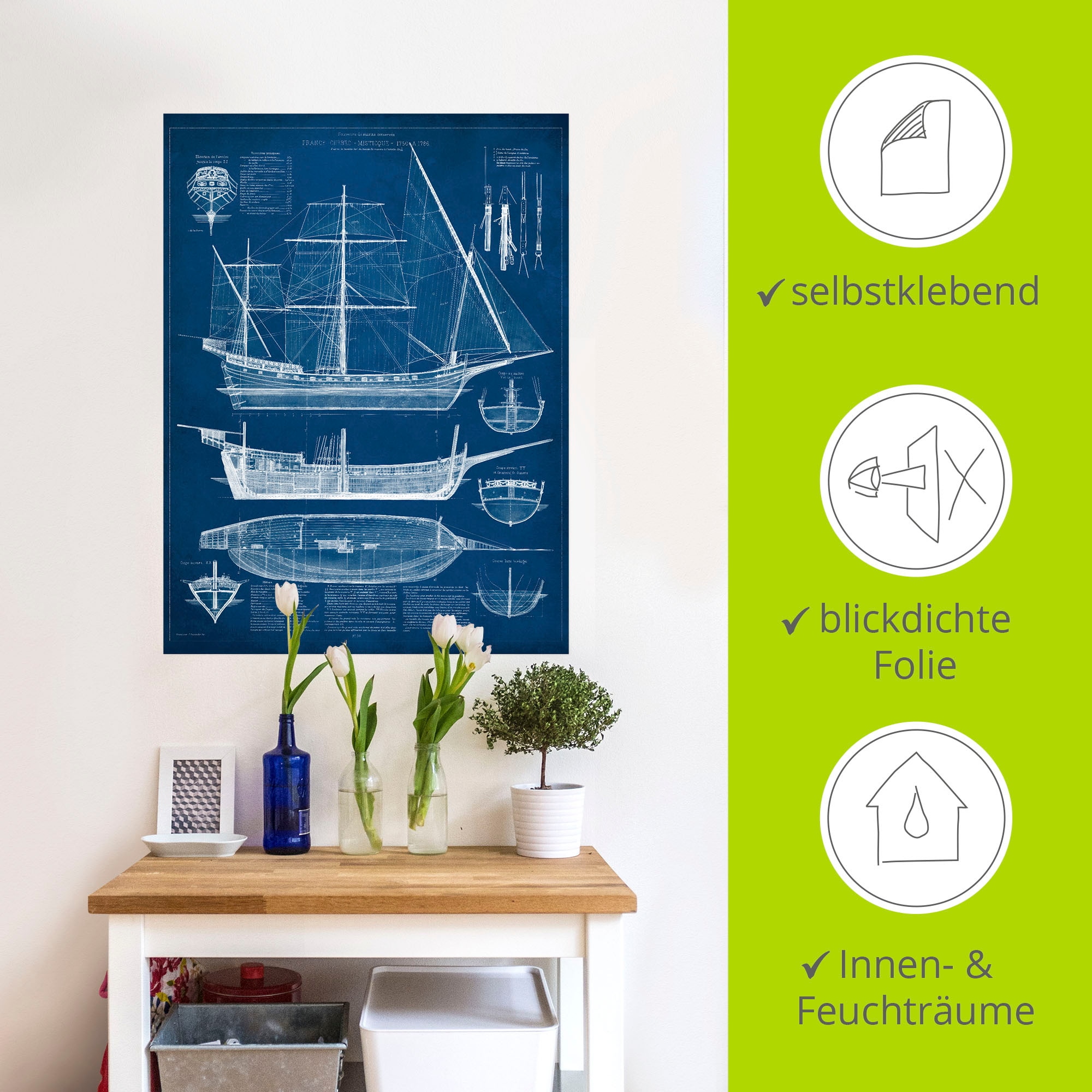 Artland Wandbild »Entwurf für ein Antikes Schiff I«, Boote & Schiffe, (1 St.), als Alubild, Outdoorbild, Wandaufkleber in verschied. Größen