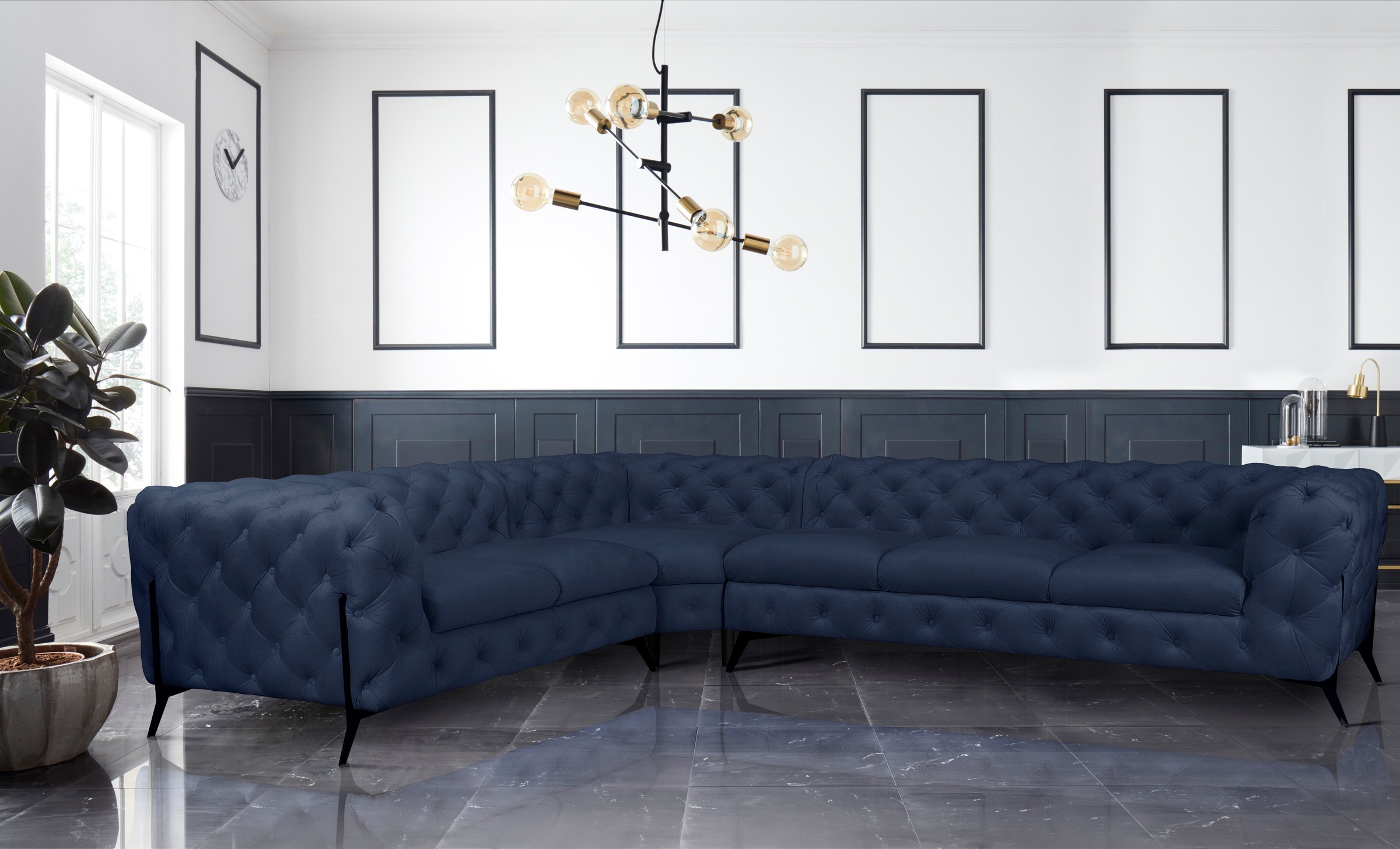 Leonique Chesterfield-Sofa »Amaury L-Form«, großes Ecksofa, Chesterfield-Optik, Breite 323 cm, Fußfarbe wählbar
