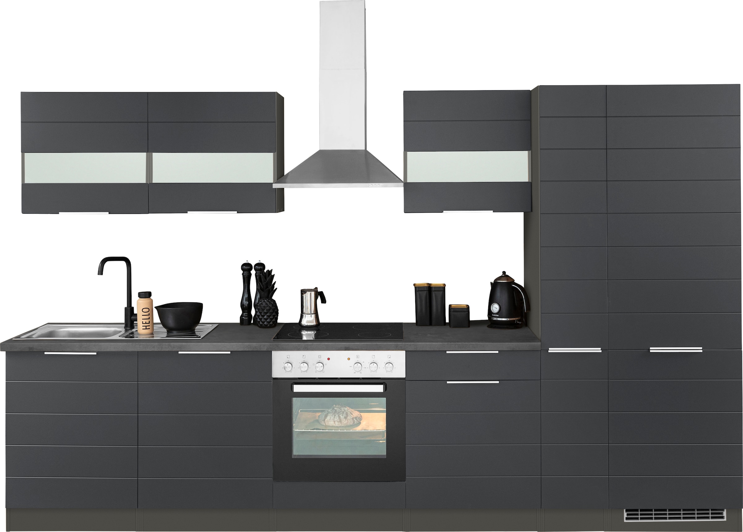 KOCHSTATION Küchenzeile »KS-Luhe« 330 cm breit, wahlweise mit oder ohne E-Geräten, gefräste MDF-Fronten